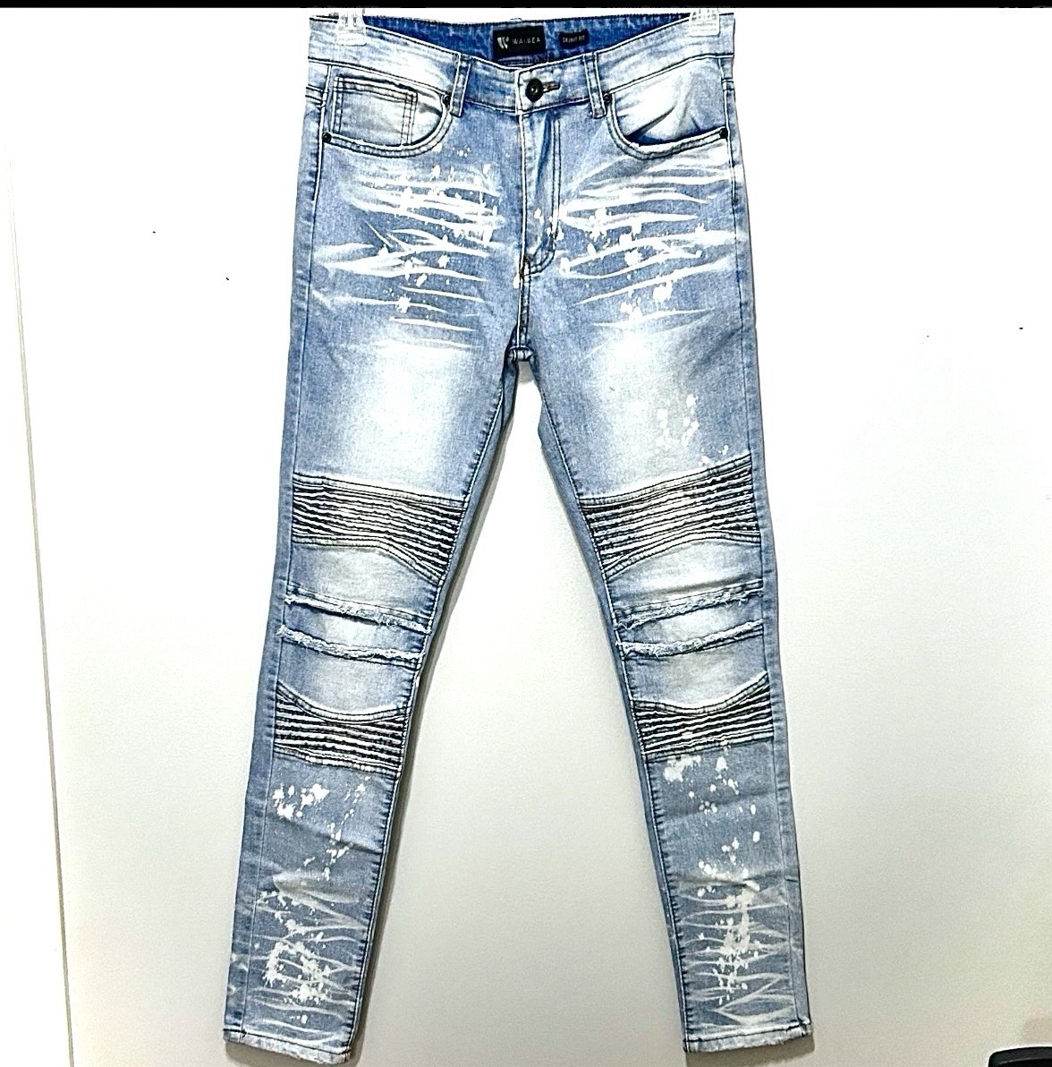 Waimea Skinny Fit Paint Splatter Moto Biker Jeans Men’s 30×32 Distressed Stretch