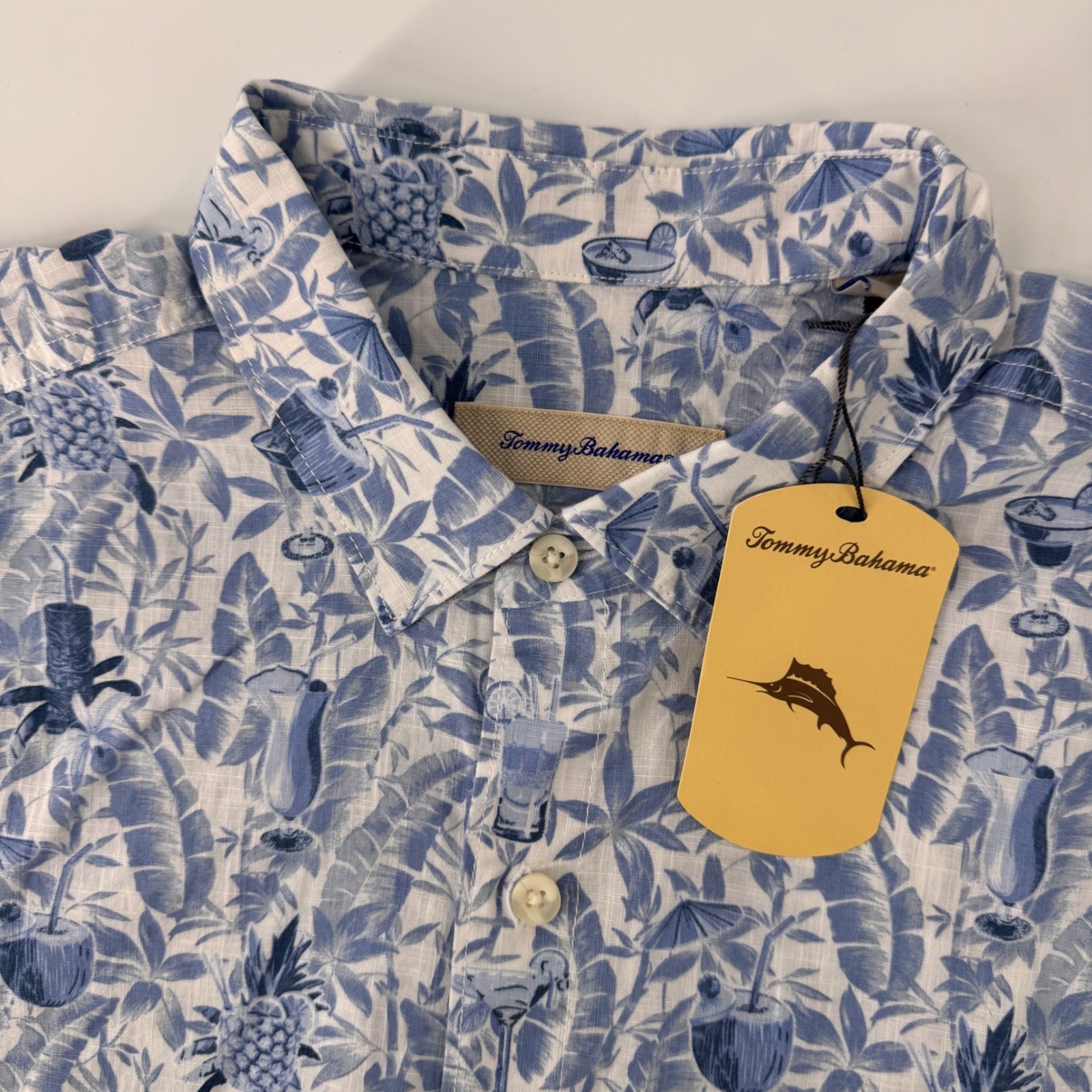 Tommy Bahama Button Down Shirt Mens XL Blue Tropical Cocktail Port Side Blue NEW