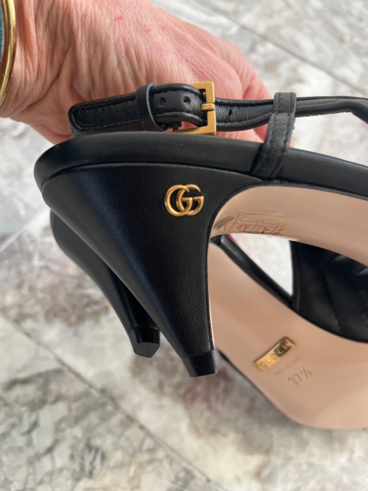 NIB GUCCI Matelasse Leather Kitten heeled Slingback 7.5