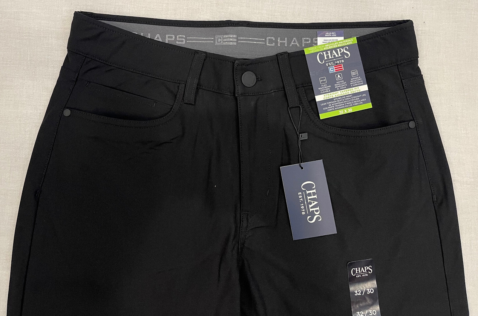 Chaps Mens 5-Pocket Performance Pants Straight Tapered 32X30 Black W32L30
