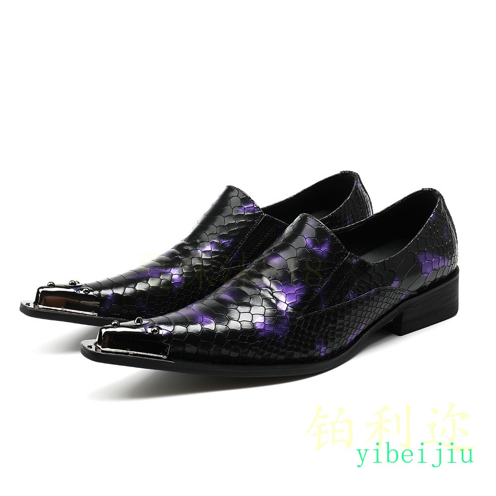Men’s Steel Pointed Toe Shoes Loafers Snakeskin Pattern Performance Stage Show
