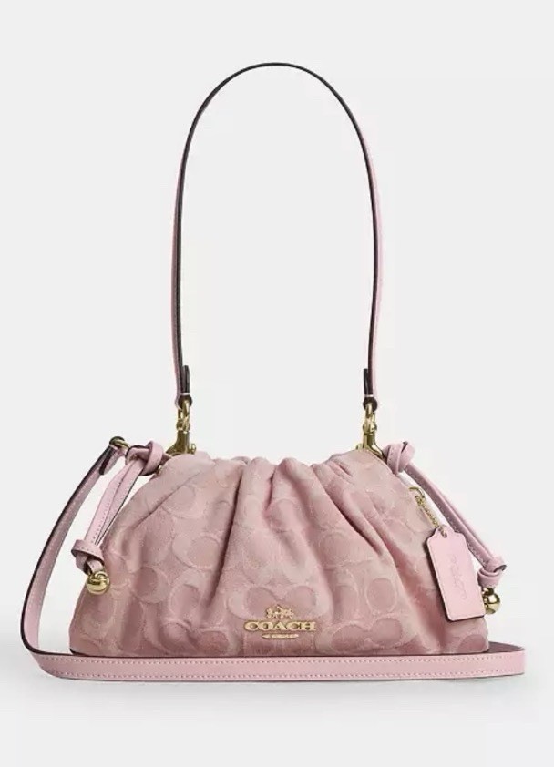 🌸Coach Pink Denim Signature Faye Shoulder Bag #CER68🌸