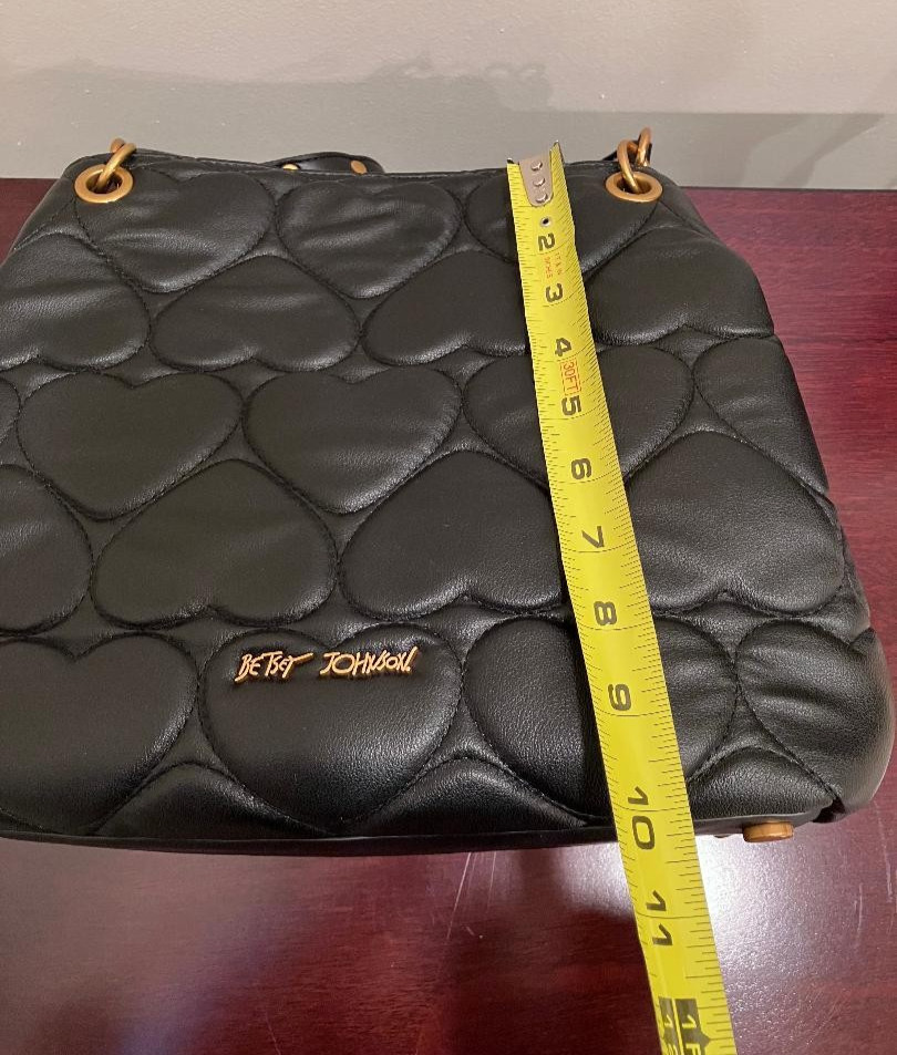 BETSEY JOHNSON XO Mia Black Heart Quilted Gold Studded Tote Handbag Purse – New!