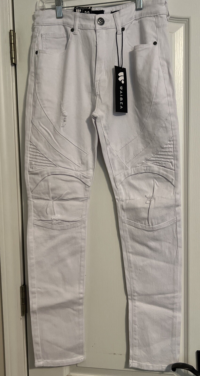 Waimea White Distressed Men’s Denim Skinny Fit Stretch Jeans 30×32 New With Tags