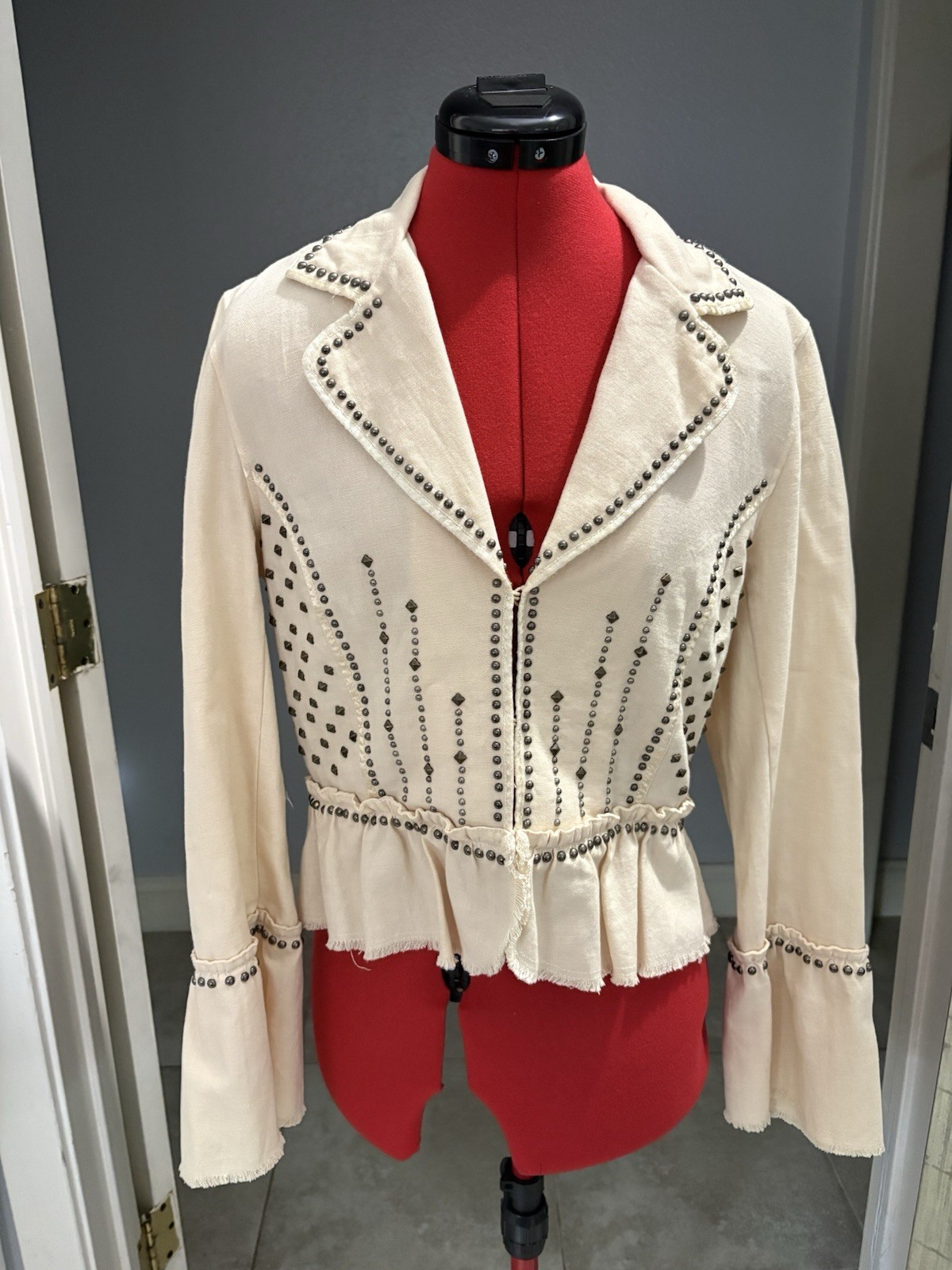 Double D Ranch Archival Studded PeplumCotton Jacket Ivory Cream Western Small
