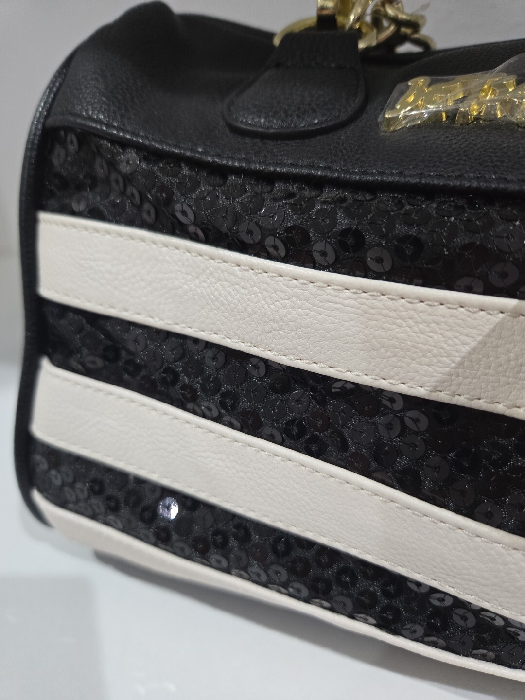 BETSEY JOHNSON Sequin Stripes,Stripe Medium Satchel NWT Black