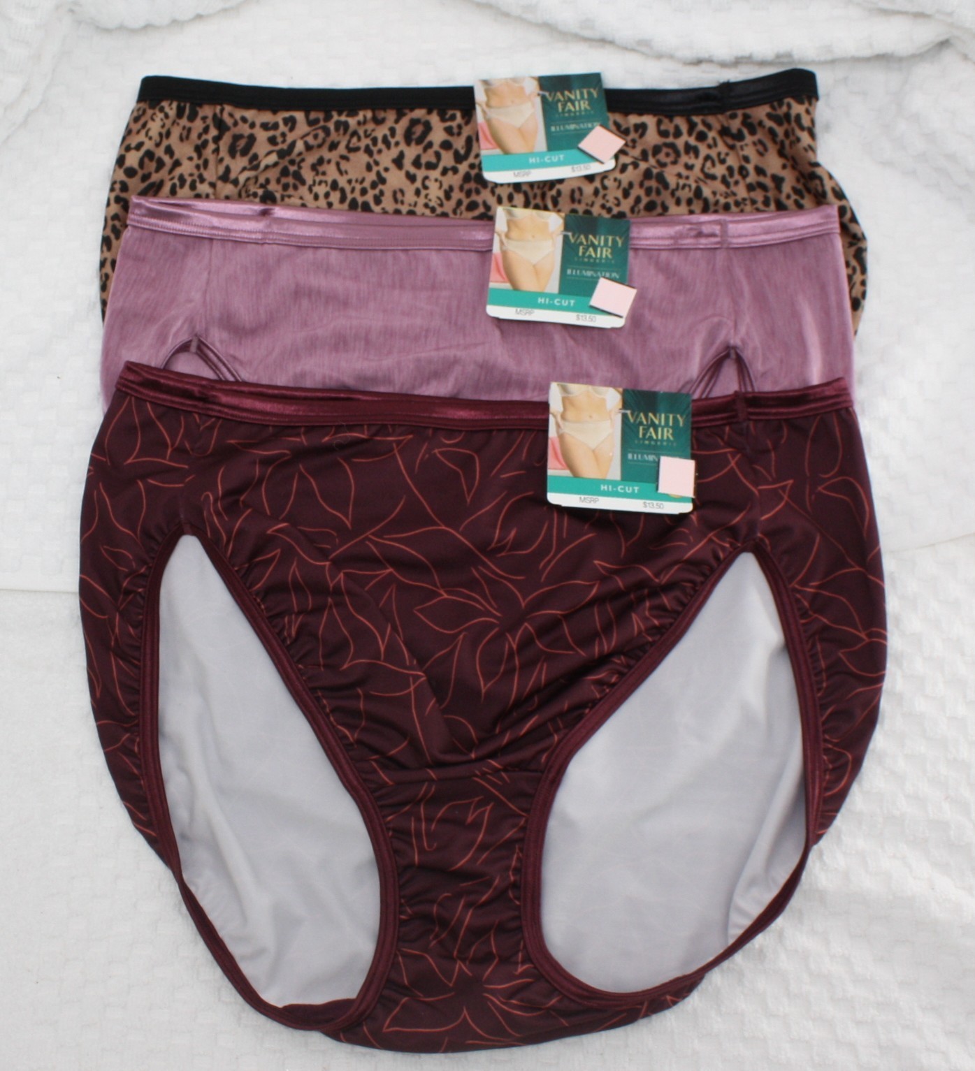 NWT set/3 VANITY FAIR ILLUMINATION HI CUT 13108 TOFFEE LEOPARD MAUVE PARADISE FO