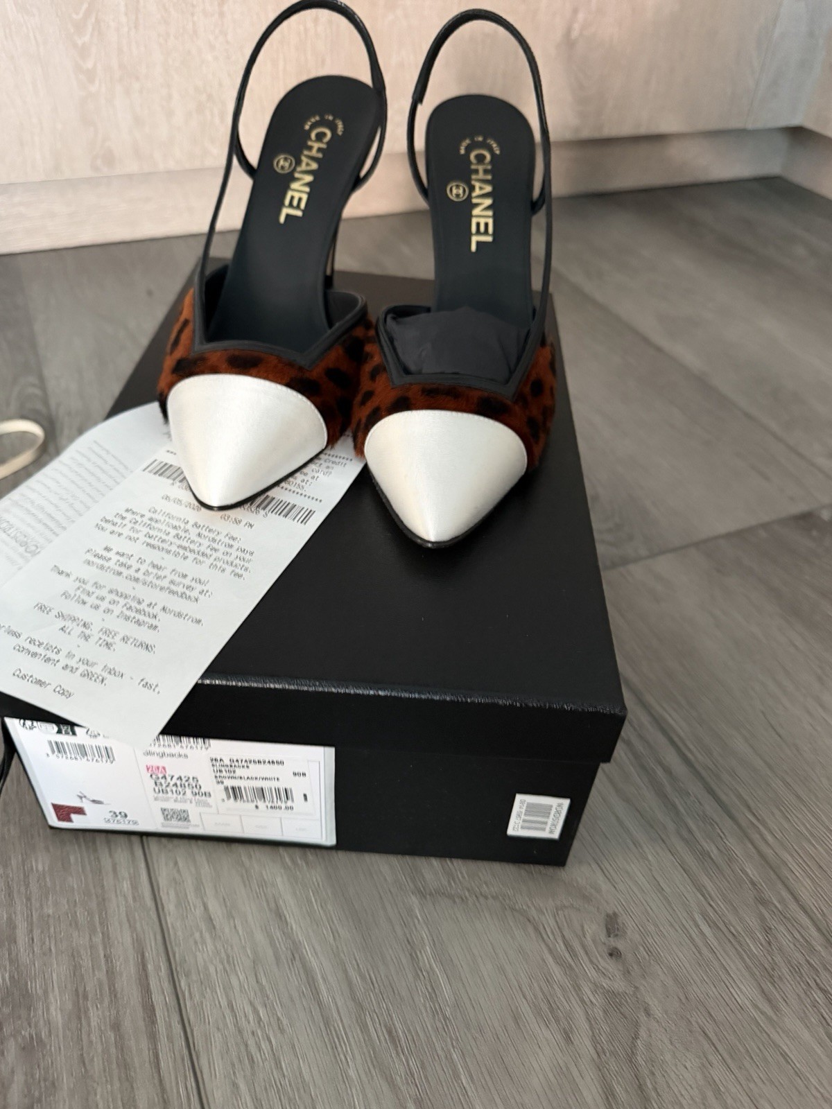 Chanel 26A Slingback Leopard pony-hair lambskin mixed fiber Size 39
