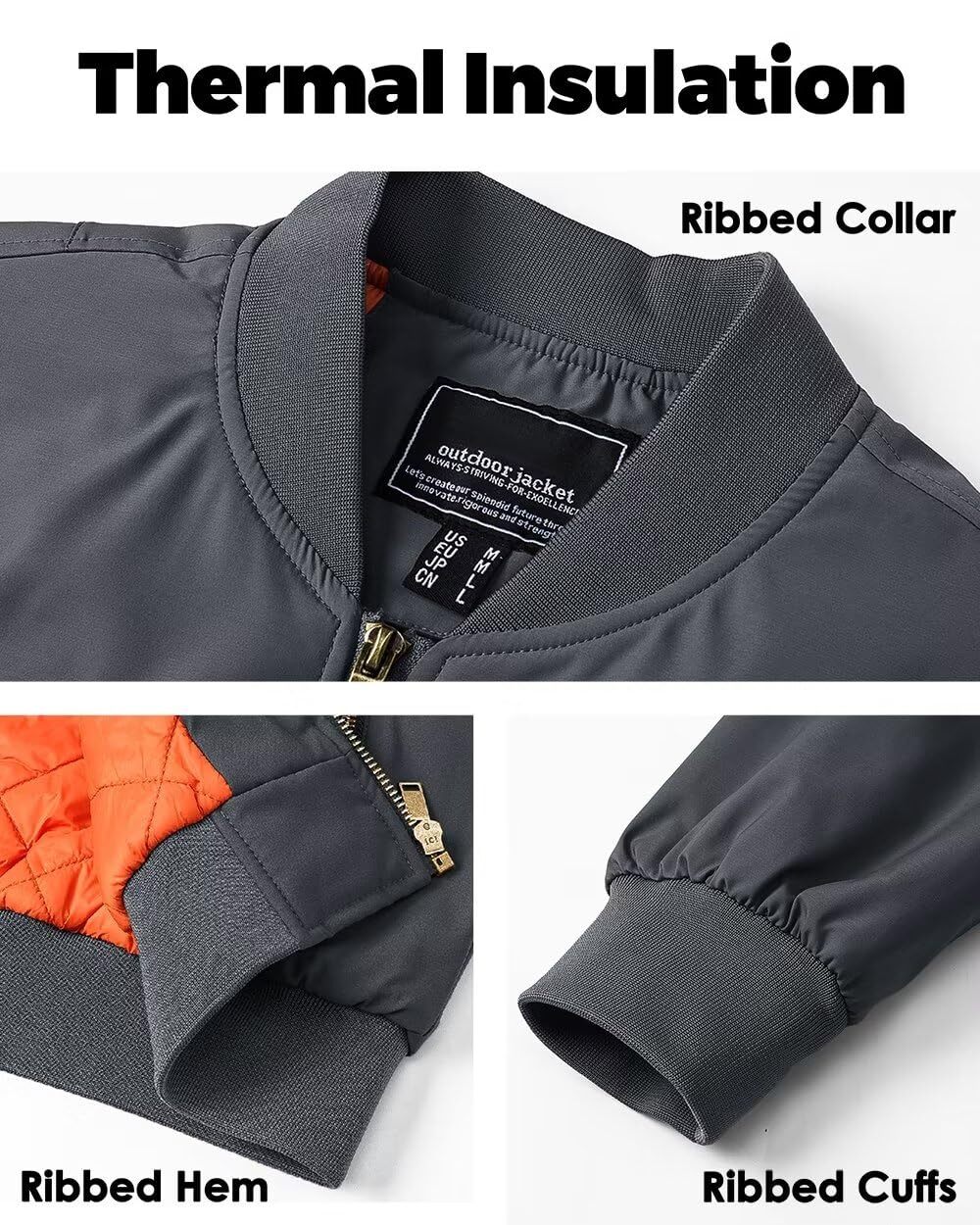 Men’s Premium Letterman Bomber Jacket Pilot Jacket Warm Padded Casual Work Coats
