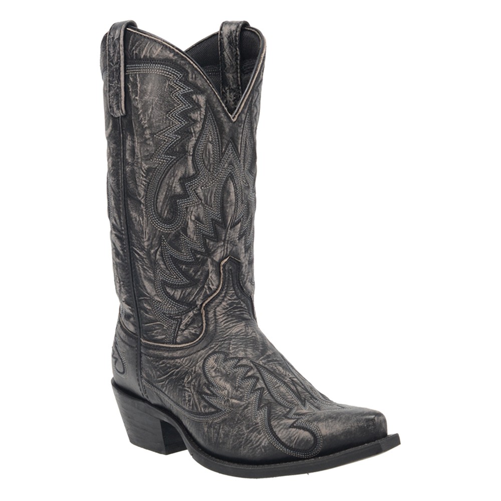 Laredo Garrett Distressed Snip Toe Pull On Cowboy Mens Black Casual Boots 68407