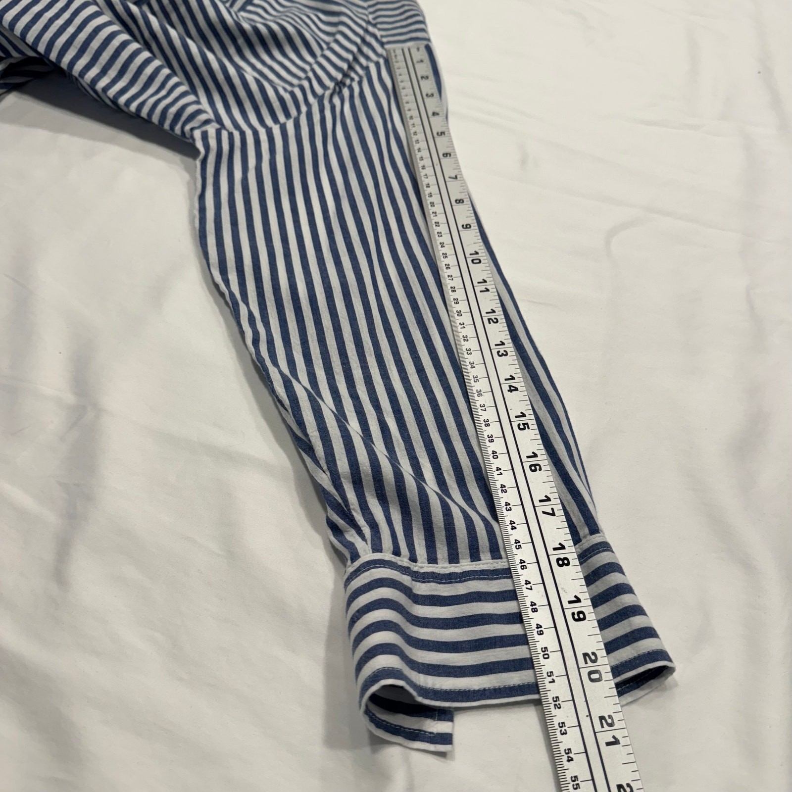 Elizabeth and James Stripe Button Up Shirt Size XL Blue White Long Sleeve Blouse