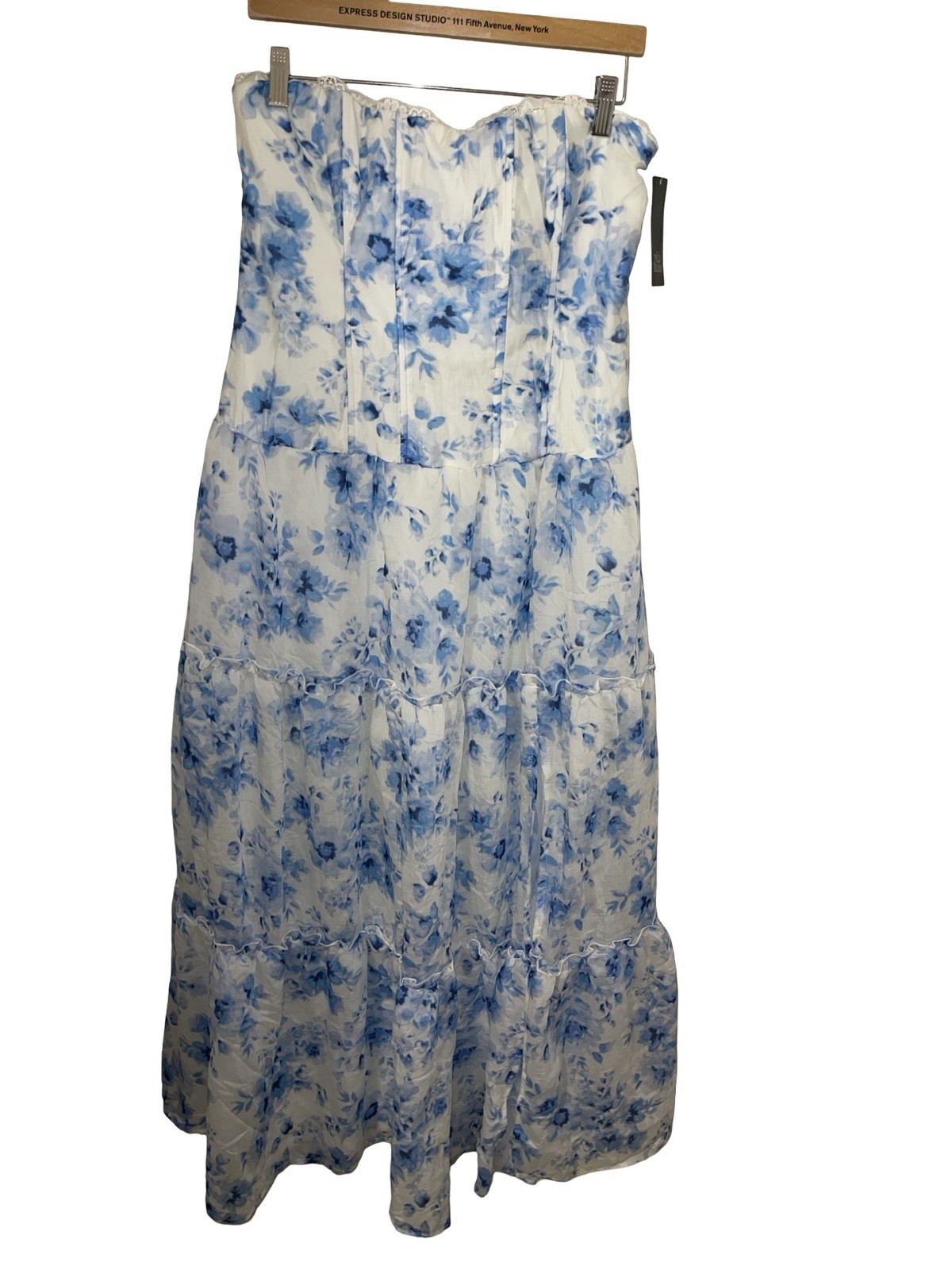 Wild Fable Women’s Blue/White Floral Strapless Smocked Lace Maxi Dress L