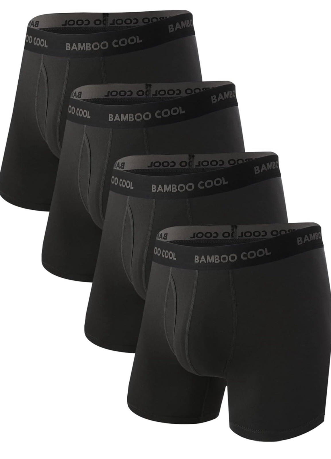 BAMBOO COOL Men’s Boxer Briefs 4-Pack Black XL Tagless Breathable Pouch