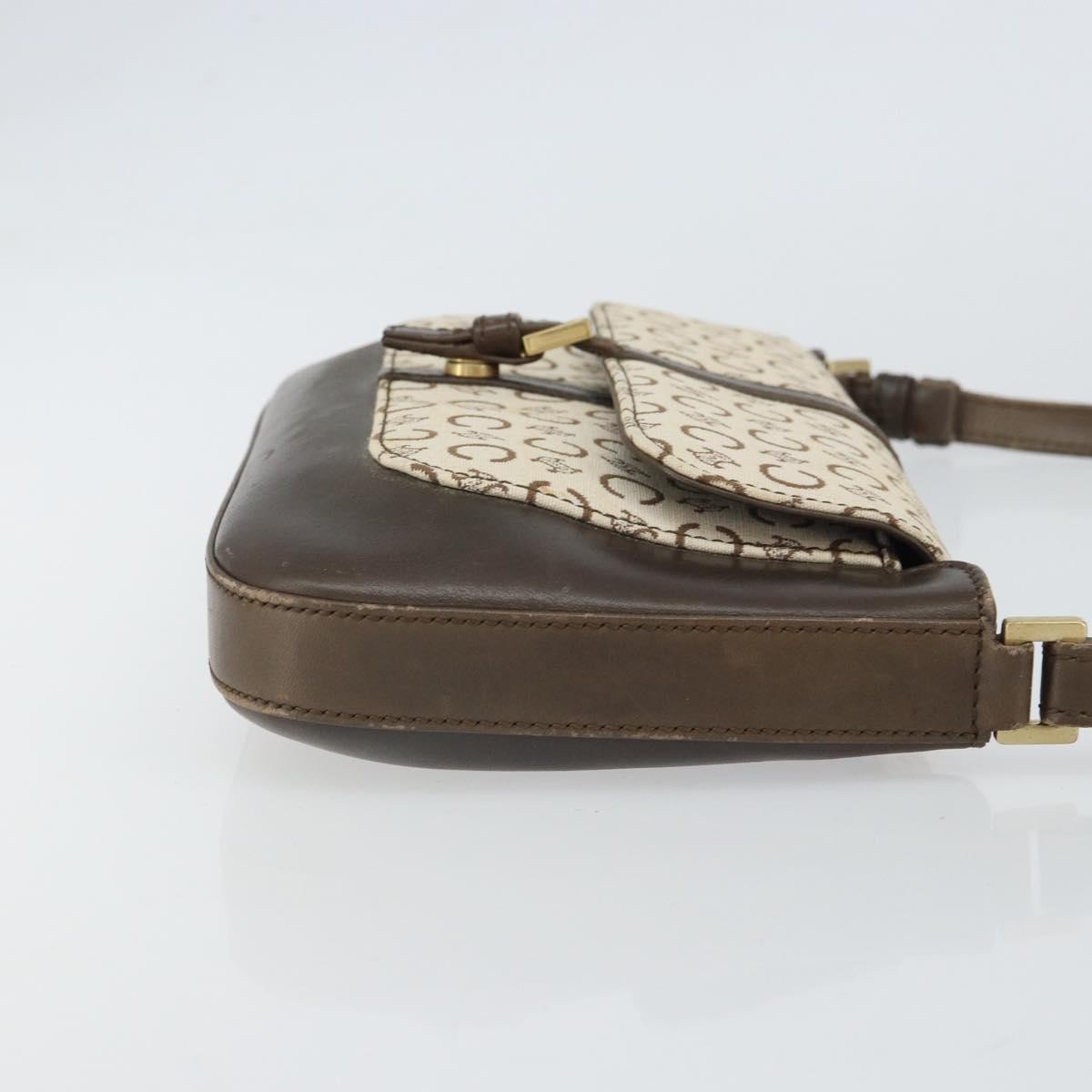 CELINE C Macadam Canvas Shoulder Bag Beige Gold Auth ep12930