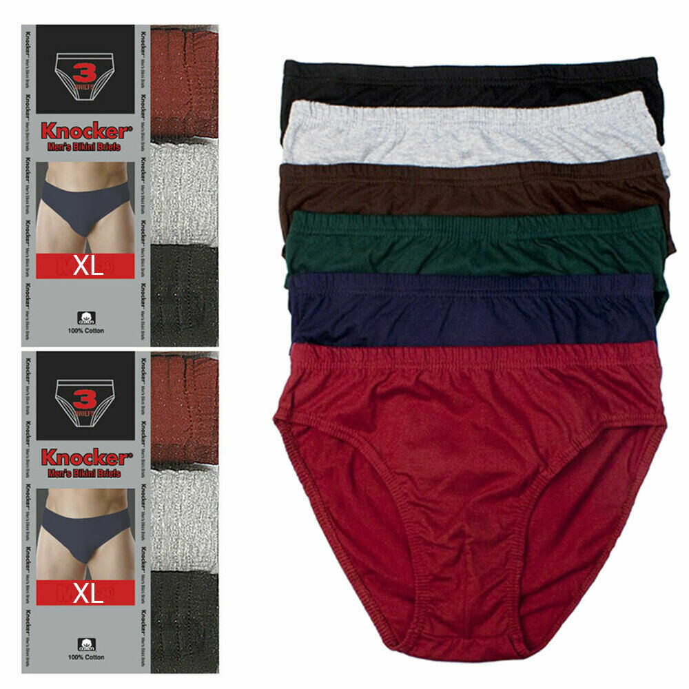 6 Pack Mens Bikinis Briefs Underwear 100% Cotton Plain Knocker Size Large 36-38