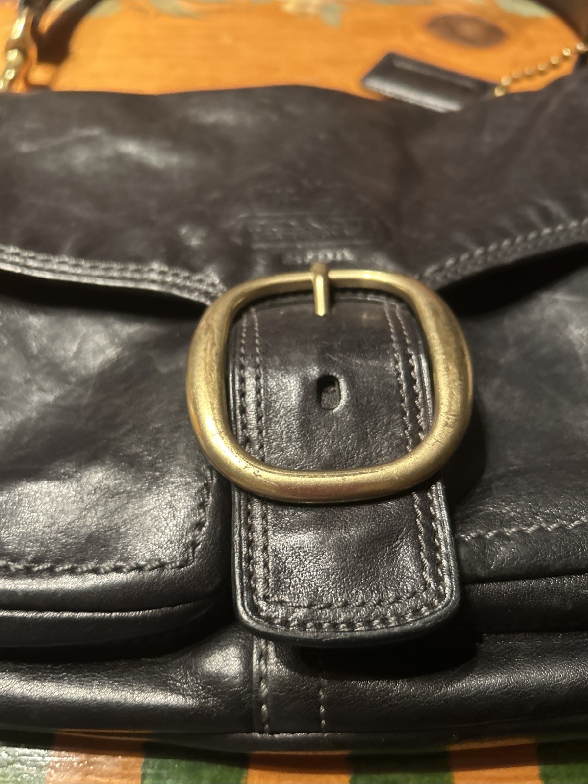 Vintage Coach Bleeker Legacy Tattersfall Flap Shoulder Bag Black 12405