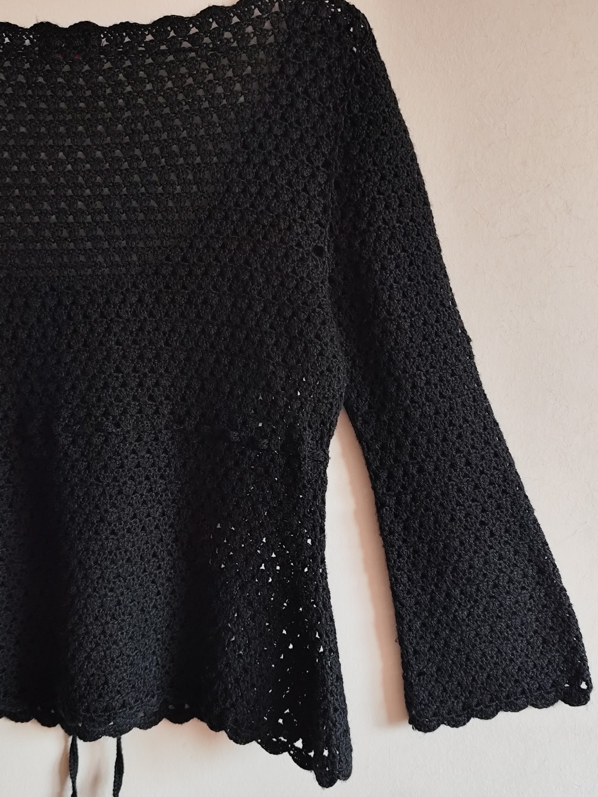 Morgan Tricot Coquette Crochet Y2K Top Vintage With Flower Black M