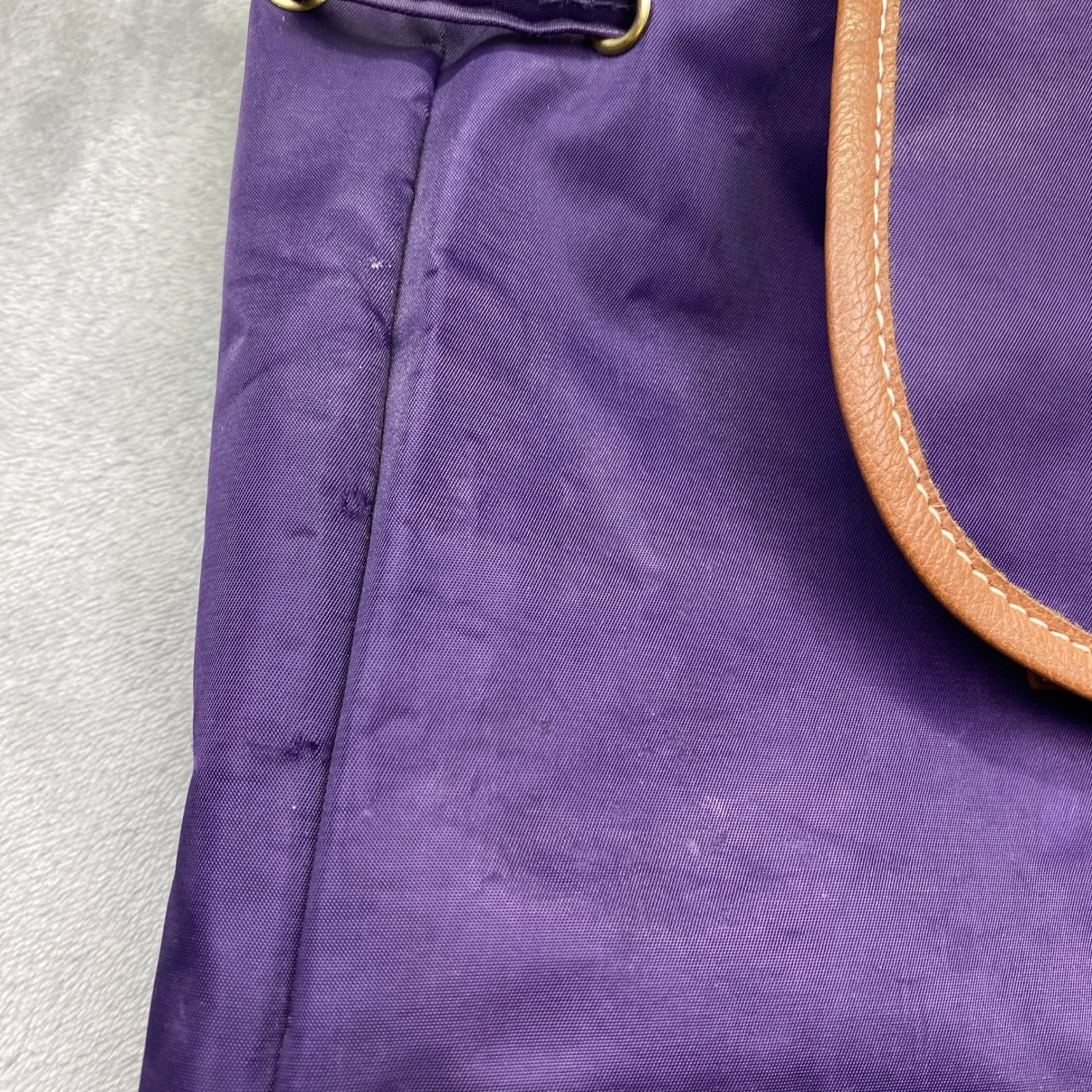Ellen Tracy Purple Nylon Backpack with Brown Faux Leather Trim Buckle Closures
