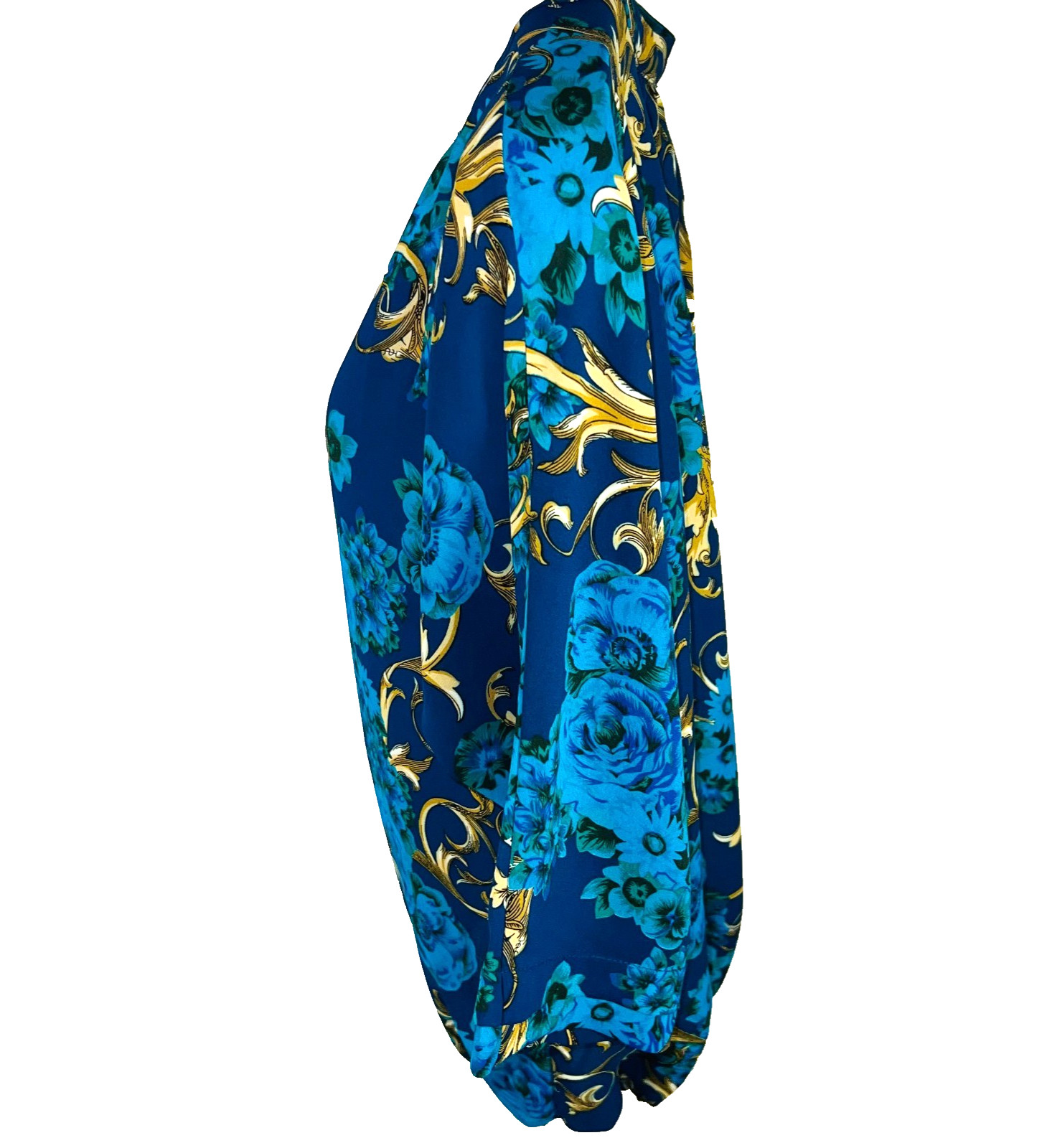 7th Avenue New York & Company Blouse Women’s XS Blue Gold Floral Rococo V-Neck