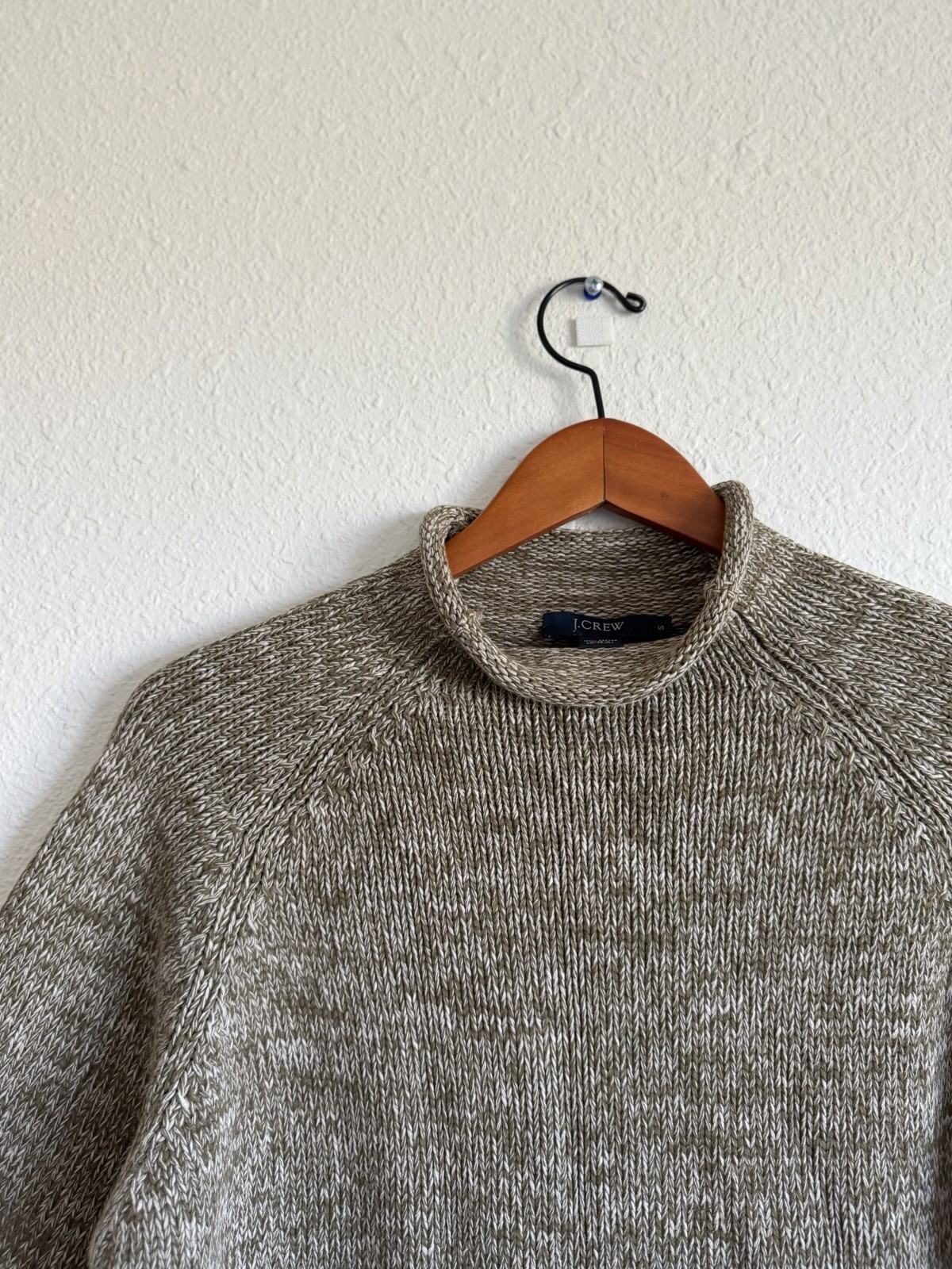 J.Crew 1988 Roll Neck Marled Olive Green Cotton Raglan Sweater