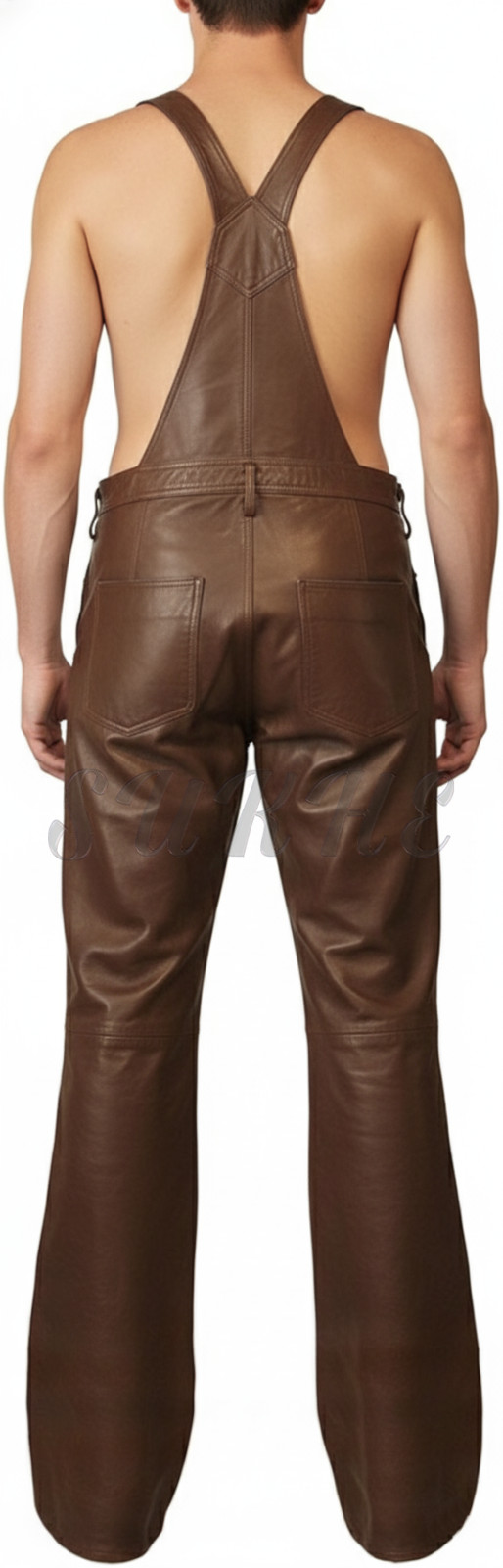 Brown Flare Legs Men’s Premium Genuine Leather Bib Overalls Leather Overall