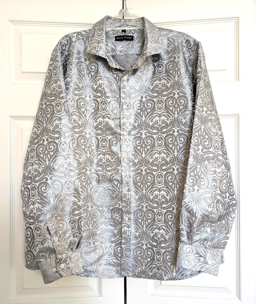 Barry. Wang Silk Jacquard Paisley Dress Shirt Men’s XXL Long Sleeve Western