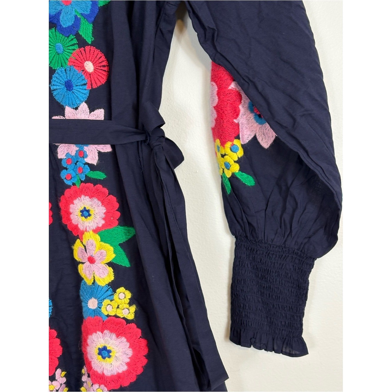 Boden Embroidered Cotton Maxi Dress Sz 6 Navy D002