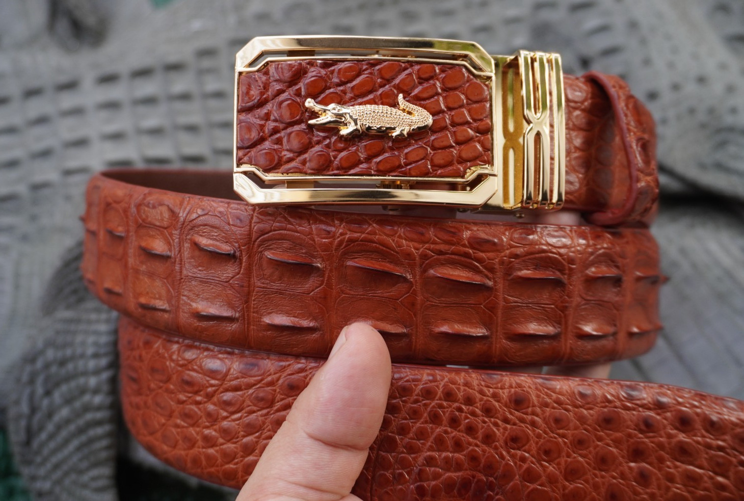 Cognac Genuine CROCODILE Hornback LEATHER Skin Men’s Belt -W 1.5 inch # C65