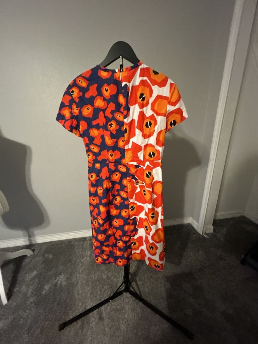 Jil Sander Navy Abstract Geometric Floral Print Cotton Sheath Dress