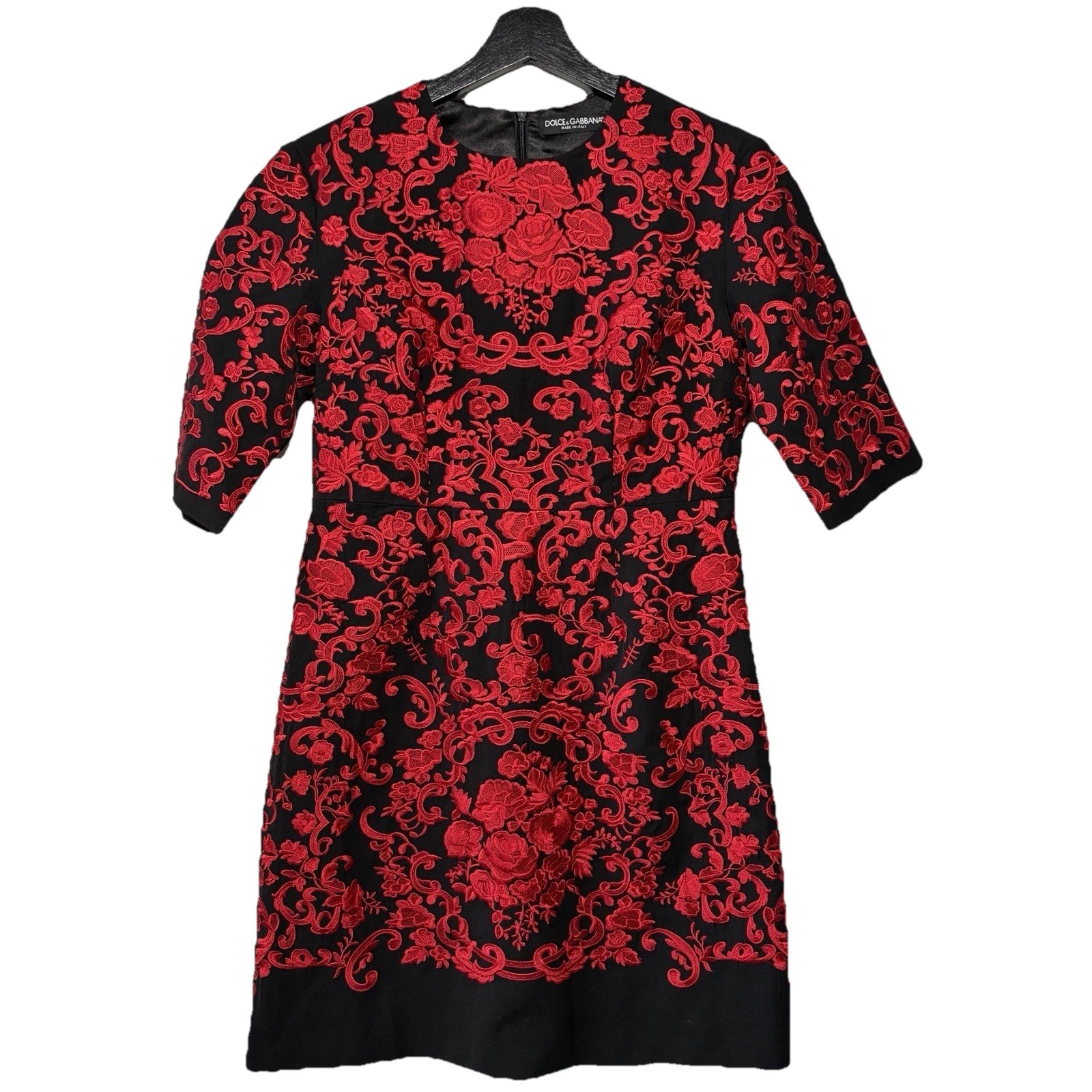 Dolce&Gabbana SS15 Runway Dress Red Embroidered Black Archival 2015 IT 40/US4/S