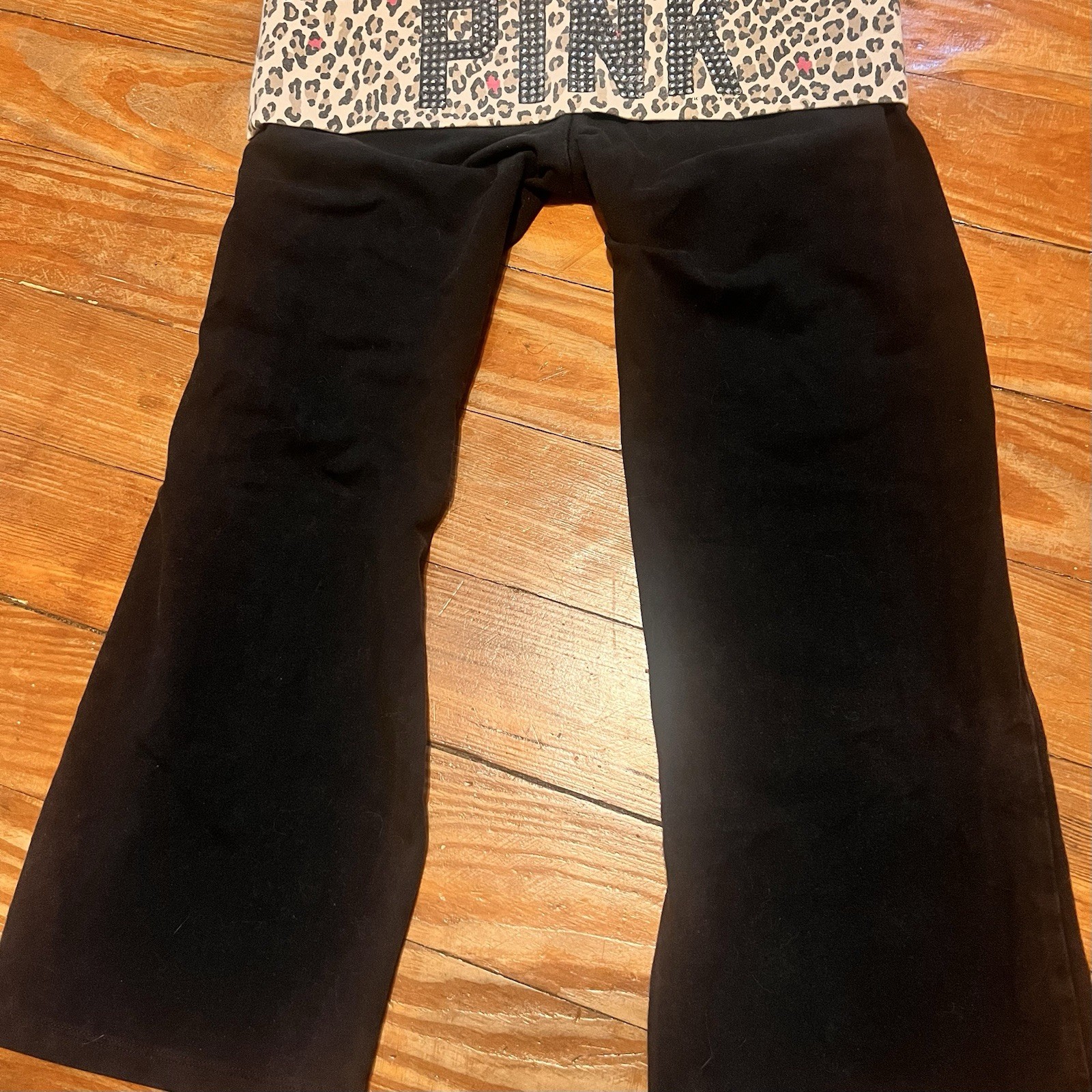 Victoria’s Secret Pink Cheetah Leopard Print S Foldover Yoga Leggings with Bling