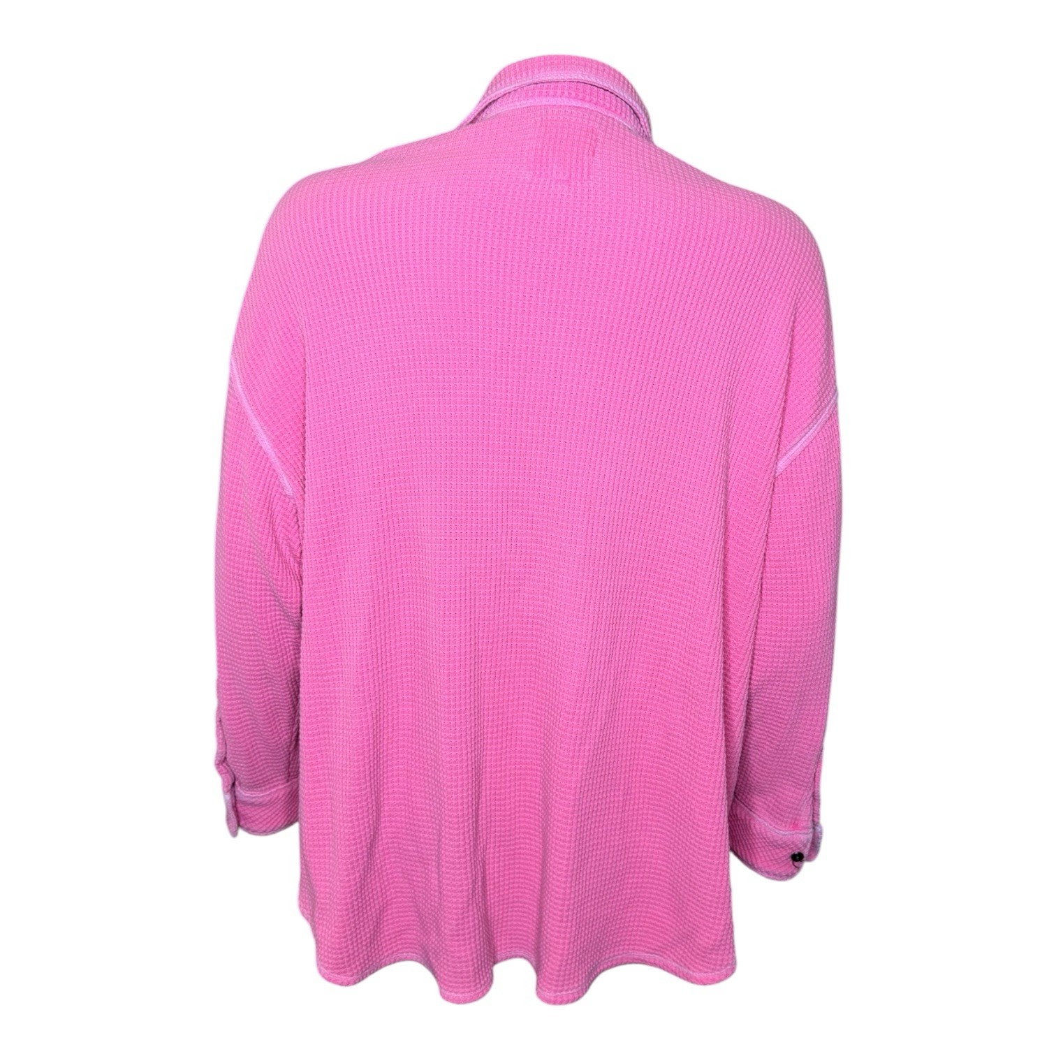 Aerie Lumber Jane Waffle Knit Button-Up Shirt S Pink Chest Pockets Oversized