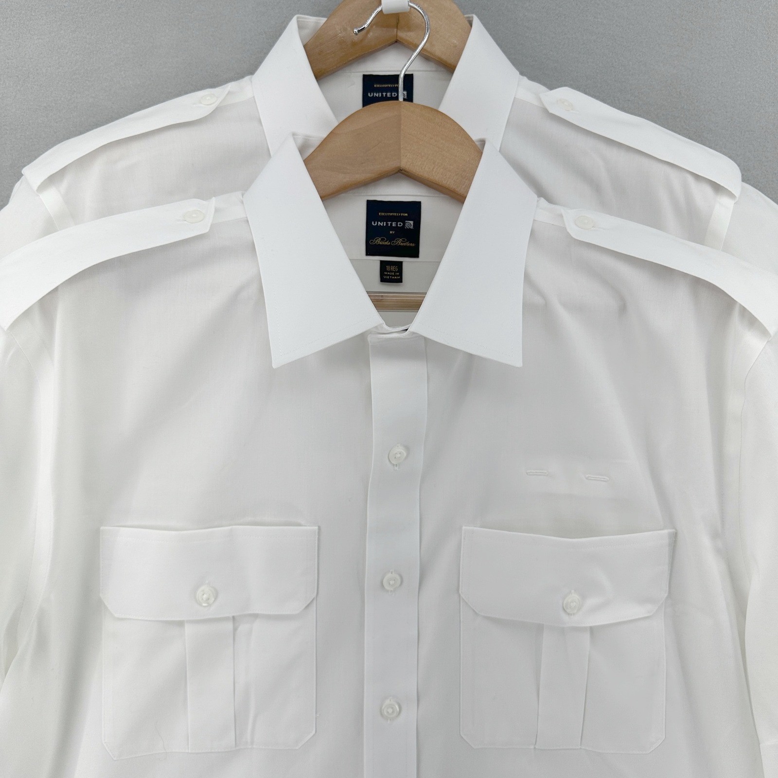 Brooks Brothers United BUNDLE of 2 White Short Sleeve Pilot Uniform Shirt 18 Reg