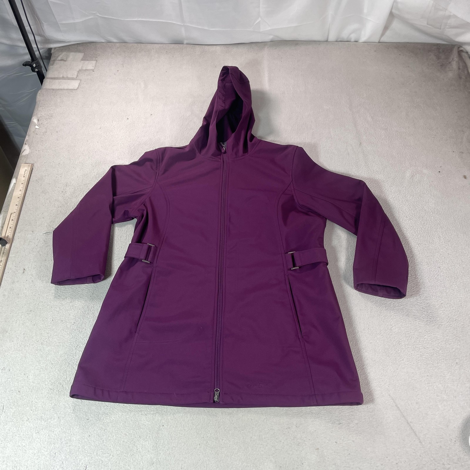 FreeTech Coat Womens XL Purple Softshell Hooded Mid Length Parka Outdoor Hike