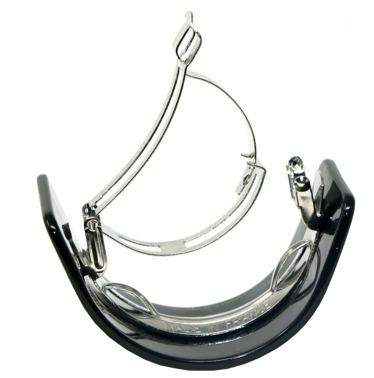 French Amie Half Circle Curved Pearl Black Handmade Celluloid Hair Clip Barrette