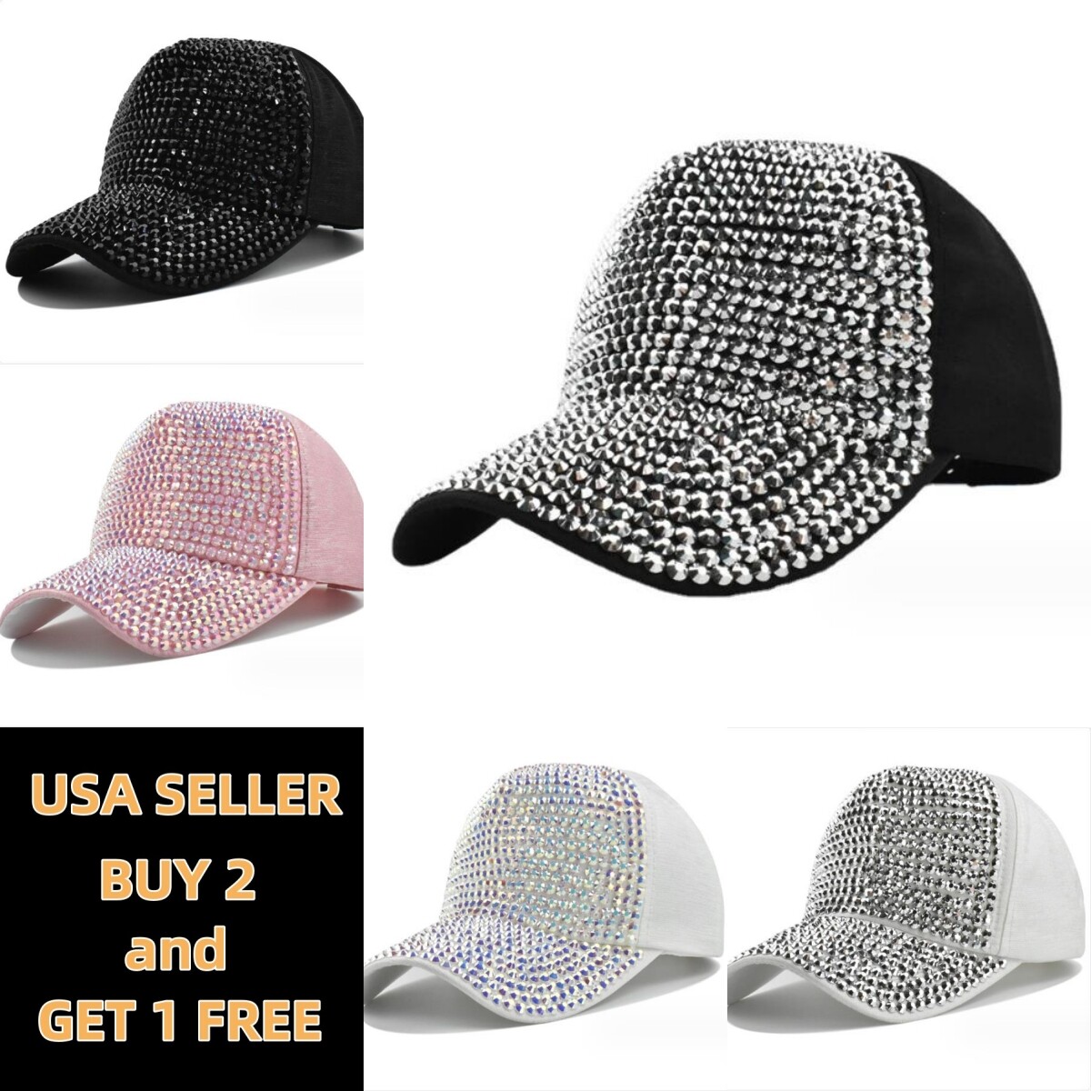 Women Rhinestone Sequins Baseball Cap Sparkly Glitter Bling Snapback Hat