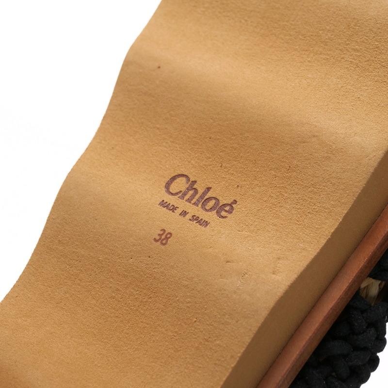Chloe Flat Sandals Crochet Fabric Black Size EU38/US7.5