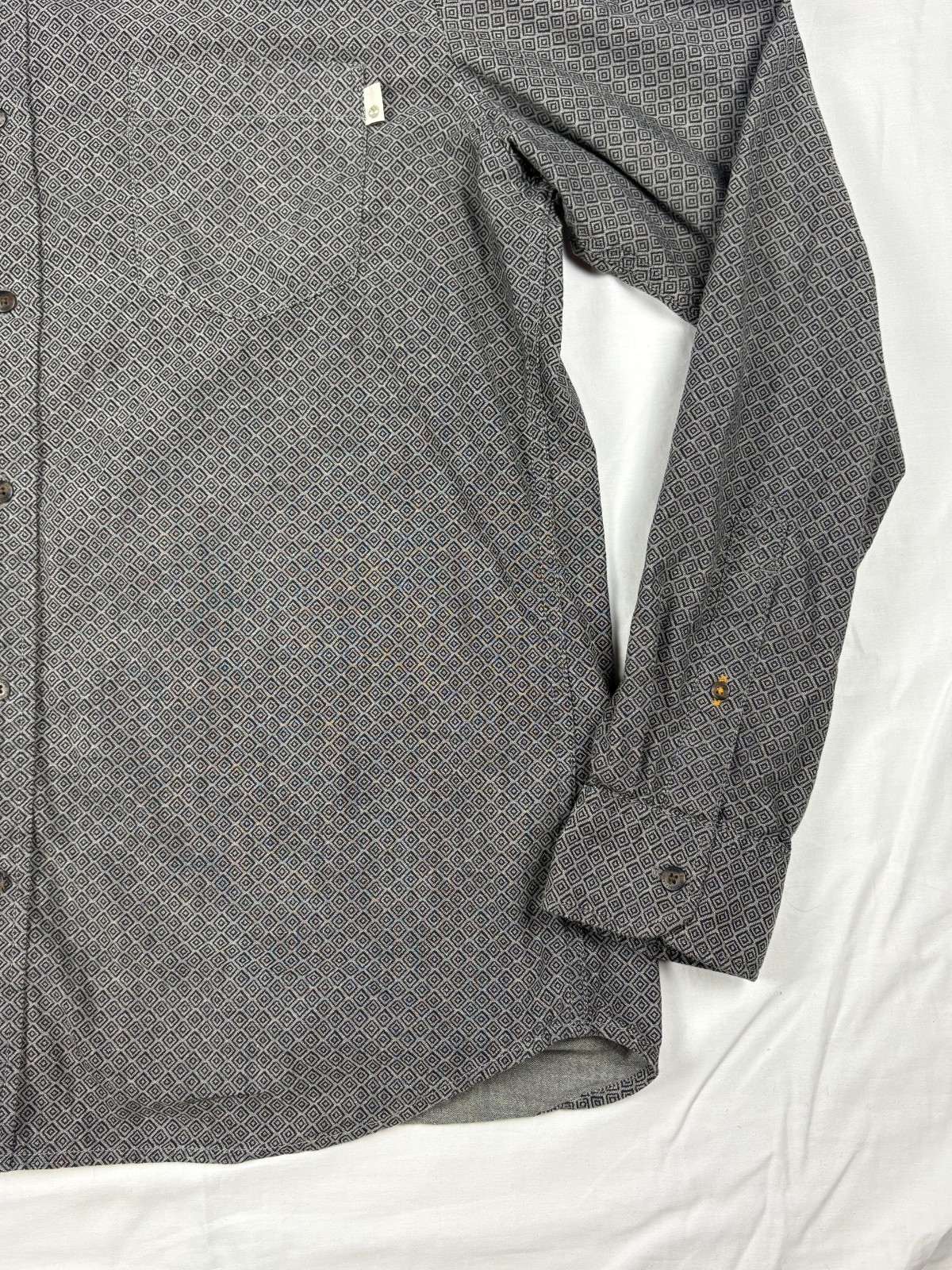 Timberland Men Shirt Long Sleeve Gray Charcoal Micro Pattern Cotton Pocket XL
