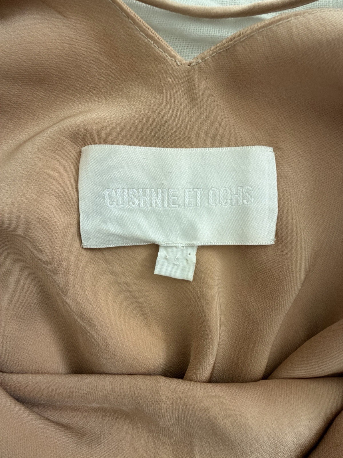 Cushnie et Ochs 100% Silk Beige V-Neck Slip Midi Dress Size 4 Small MSRP ~$1595
