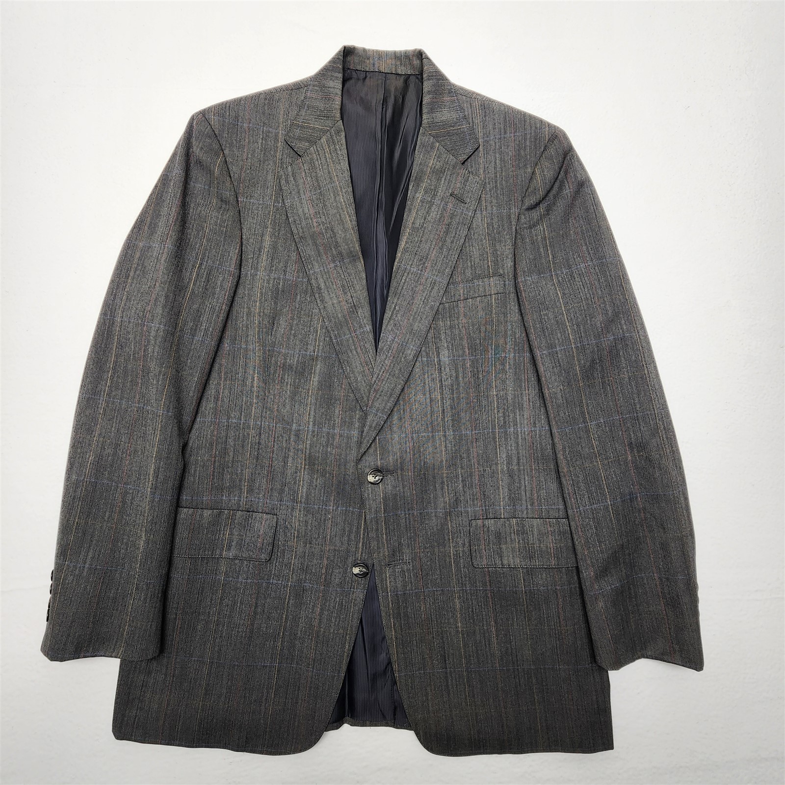 VTG USA MADE Austin Reed 42L 34×34 Gray Birdseye Windowpane Wool Mens Suit
