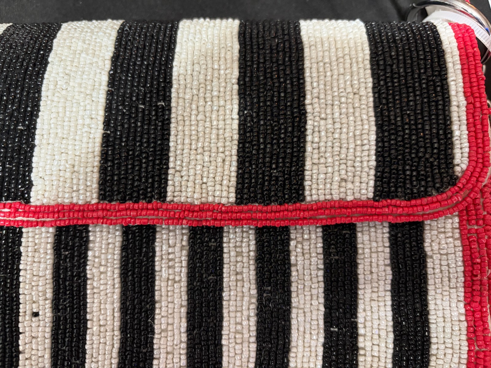 NWT Viral Beaded Purse Black Red White Striped Shoulder Bag