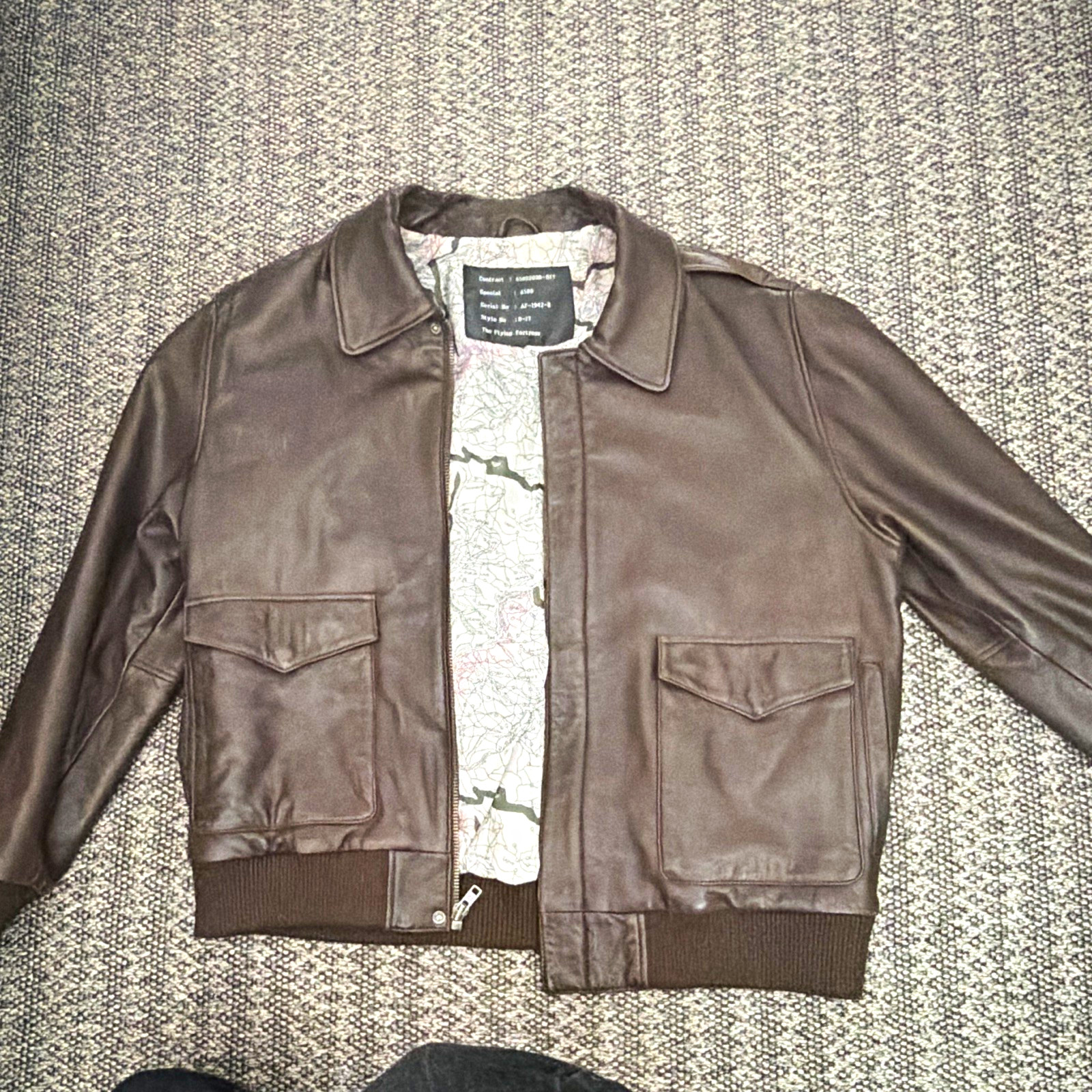 The Flying Fortress Brown Leather Bomber Jacket Lined Zip 44 AF-1942-R