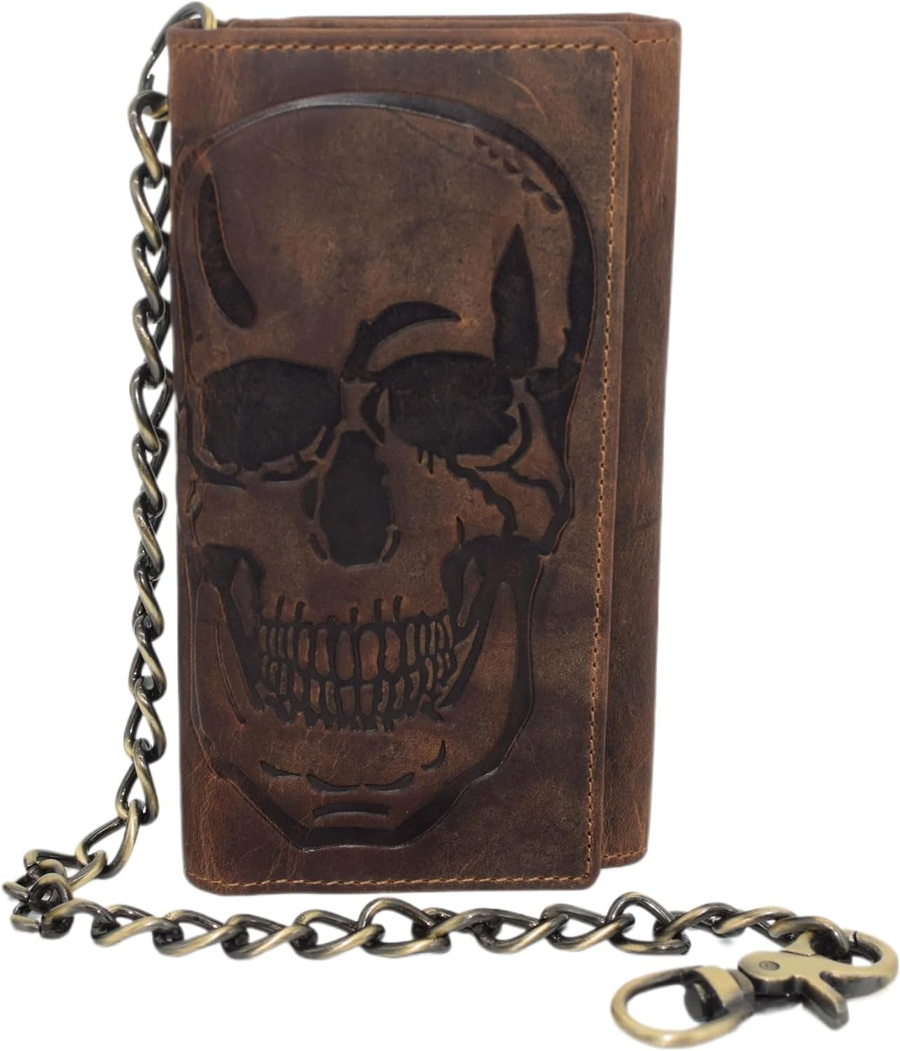Biker Skull Chain Wallet RFID Signal Blocking Men’s Vintage Leather Long…