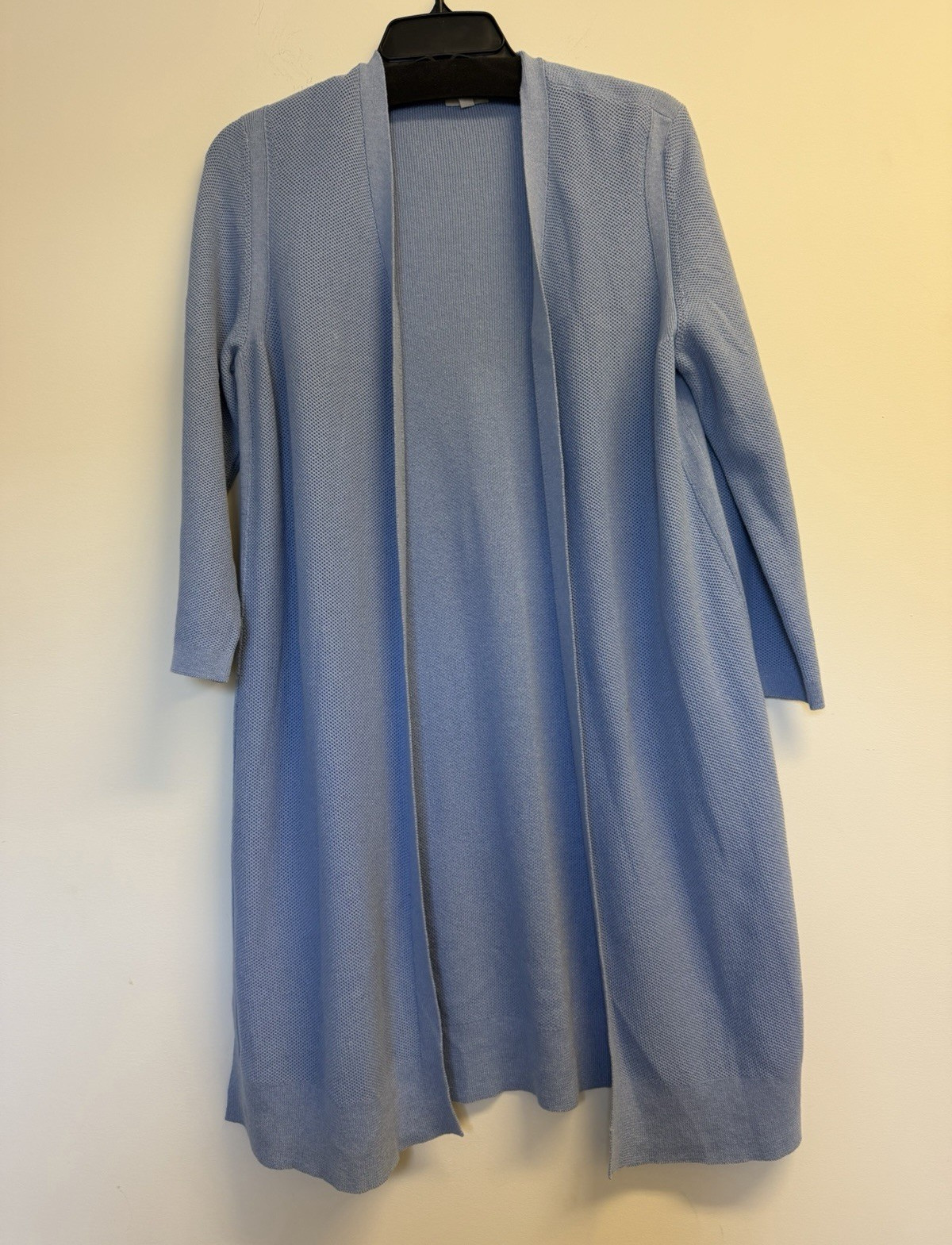Talbots Blue Solid Knit Open Front Cardigan Sweater 3/4 Sleeve Size M
