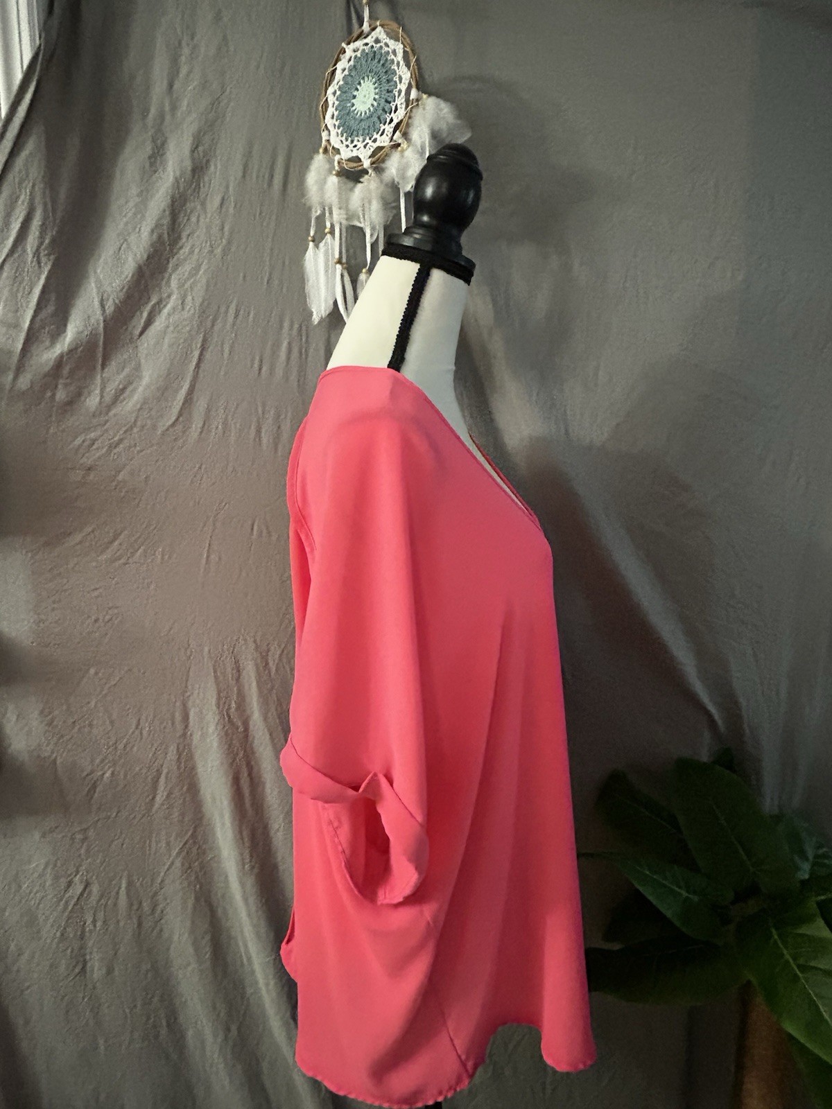 gianni bini pink solid chiffon v neck kimono short sleeve blouse xl