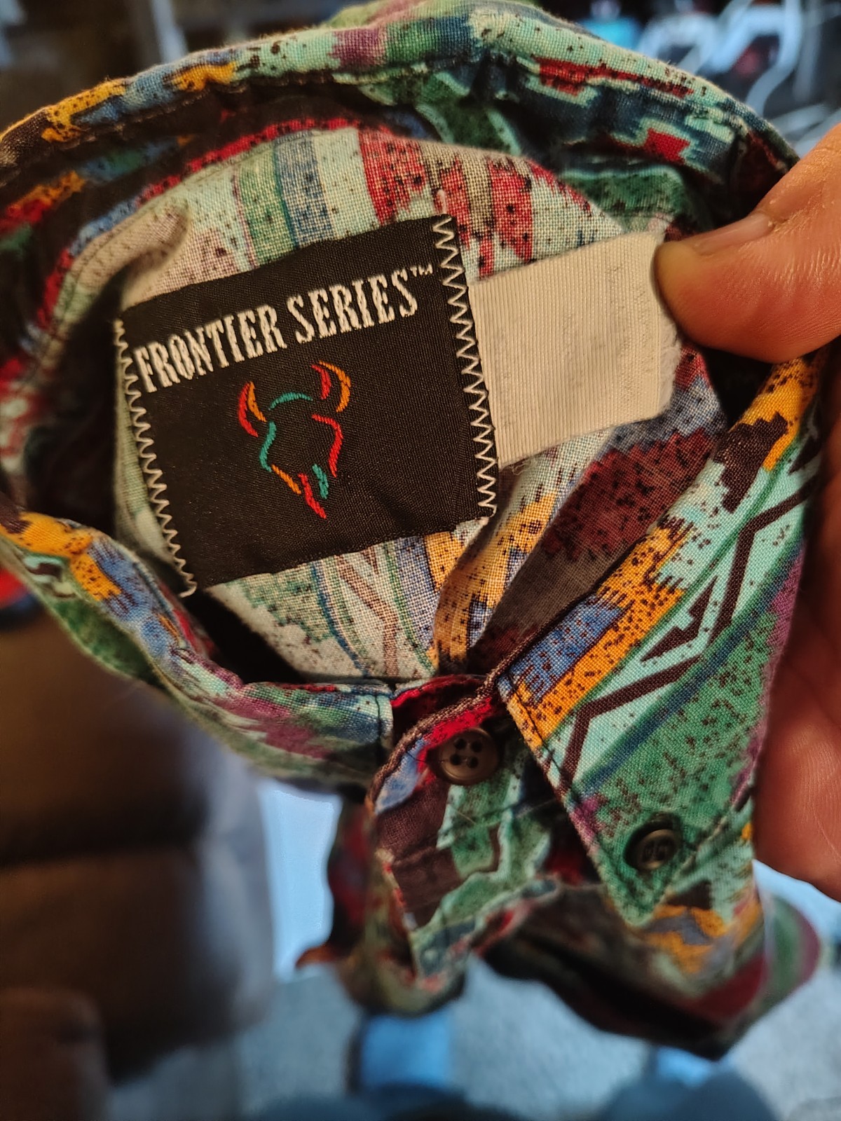 Vntg 90s Frontier Series Western Aztec Geometric Southwest USA Made Sz Large