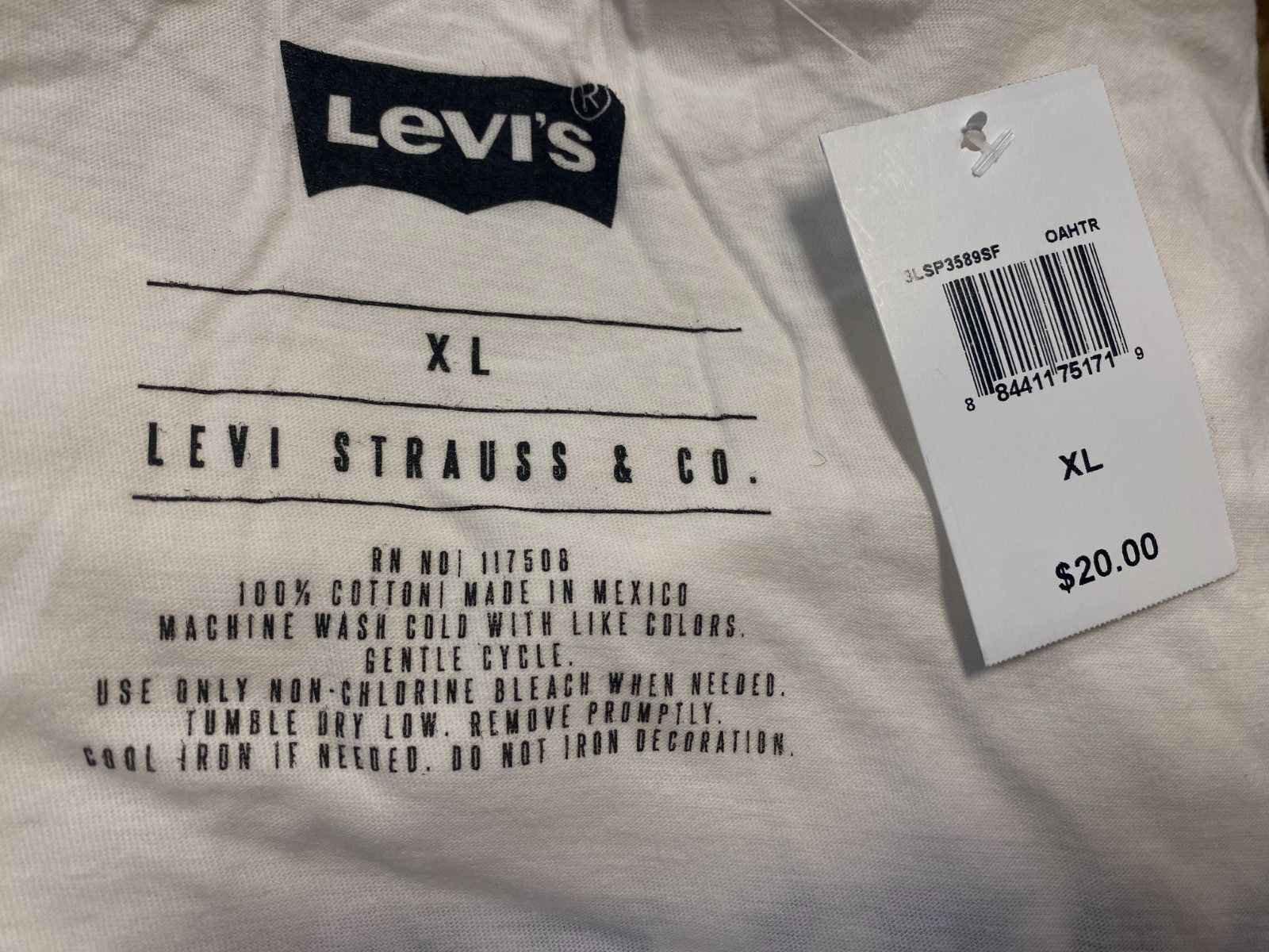 Levi’s Men’s White Logo Graphic Crewneck Short-Sleeve Tee T-Shirt Size XL