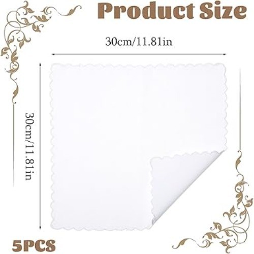5 Pcs Cotton Handkerchiefs White Scalloped Hankies Large Pocket Square, New, USA