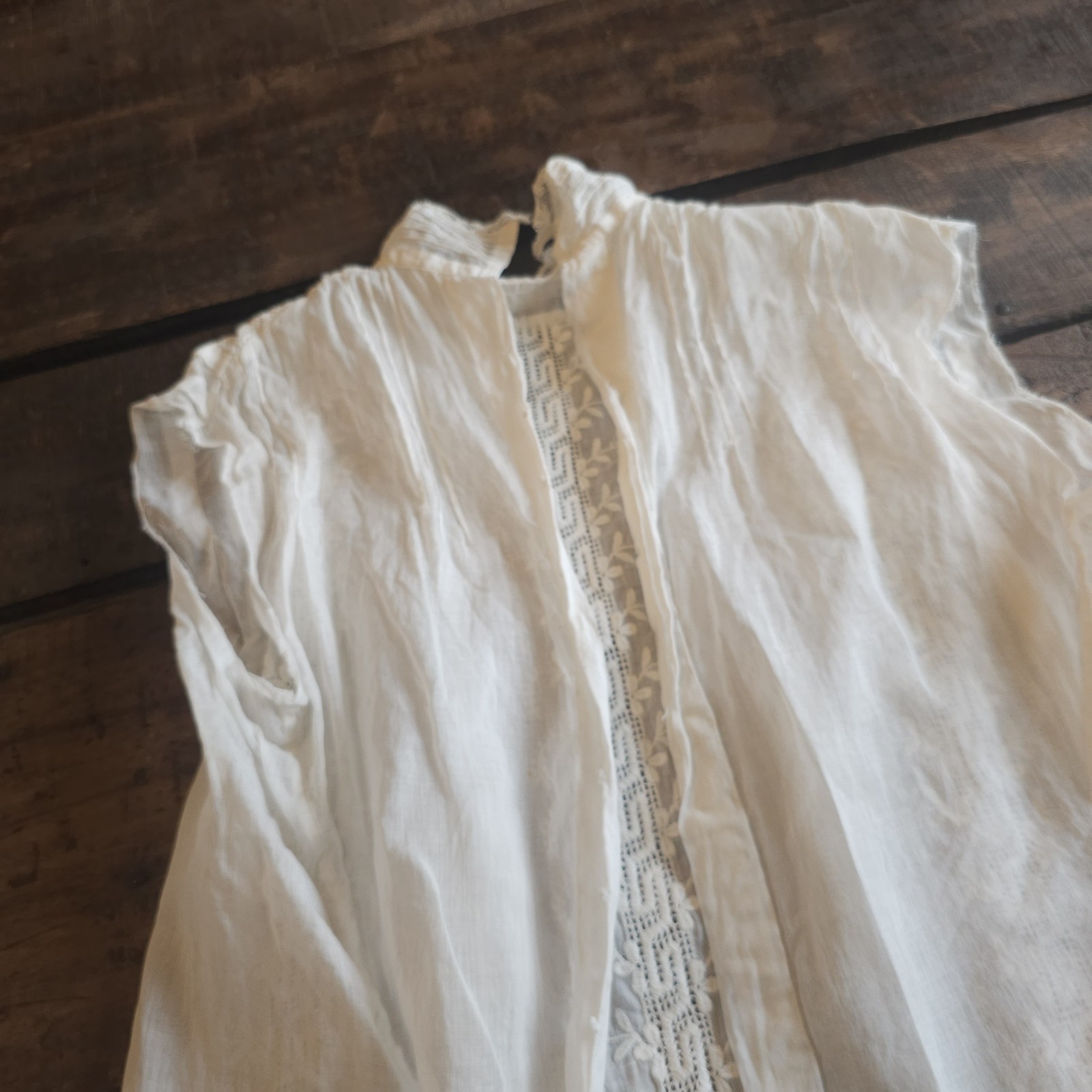 Antique Embroidered White Sleeveless Blouse Mock Neck As Is Top Shirt Edwardian
