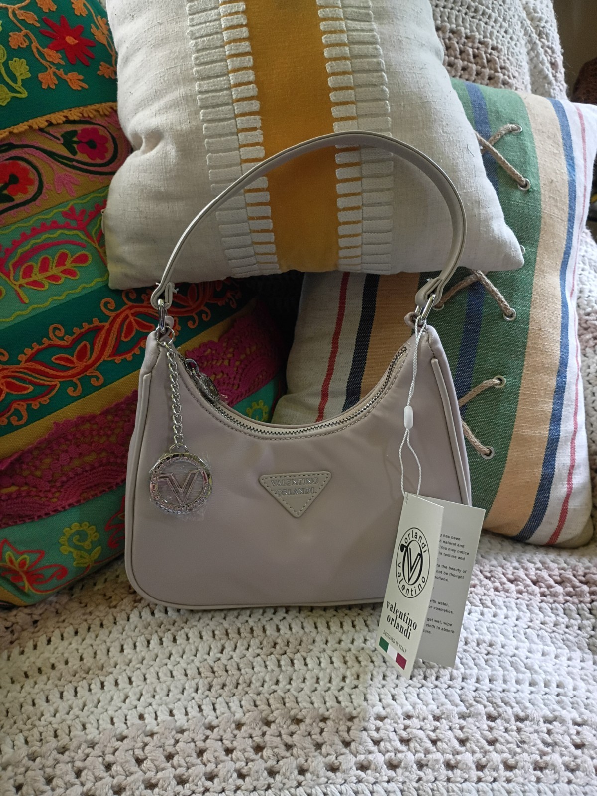 Valentino Orlandi Crescent “Mia” Handbag Light Grey Small NWT Authentic!